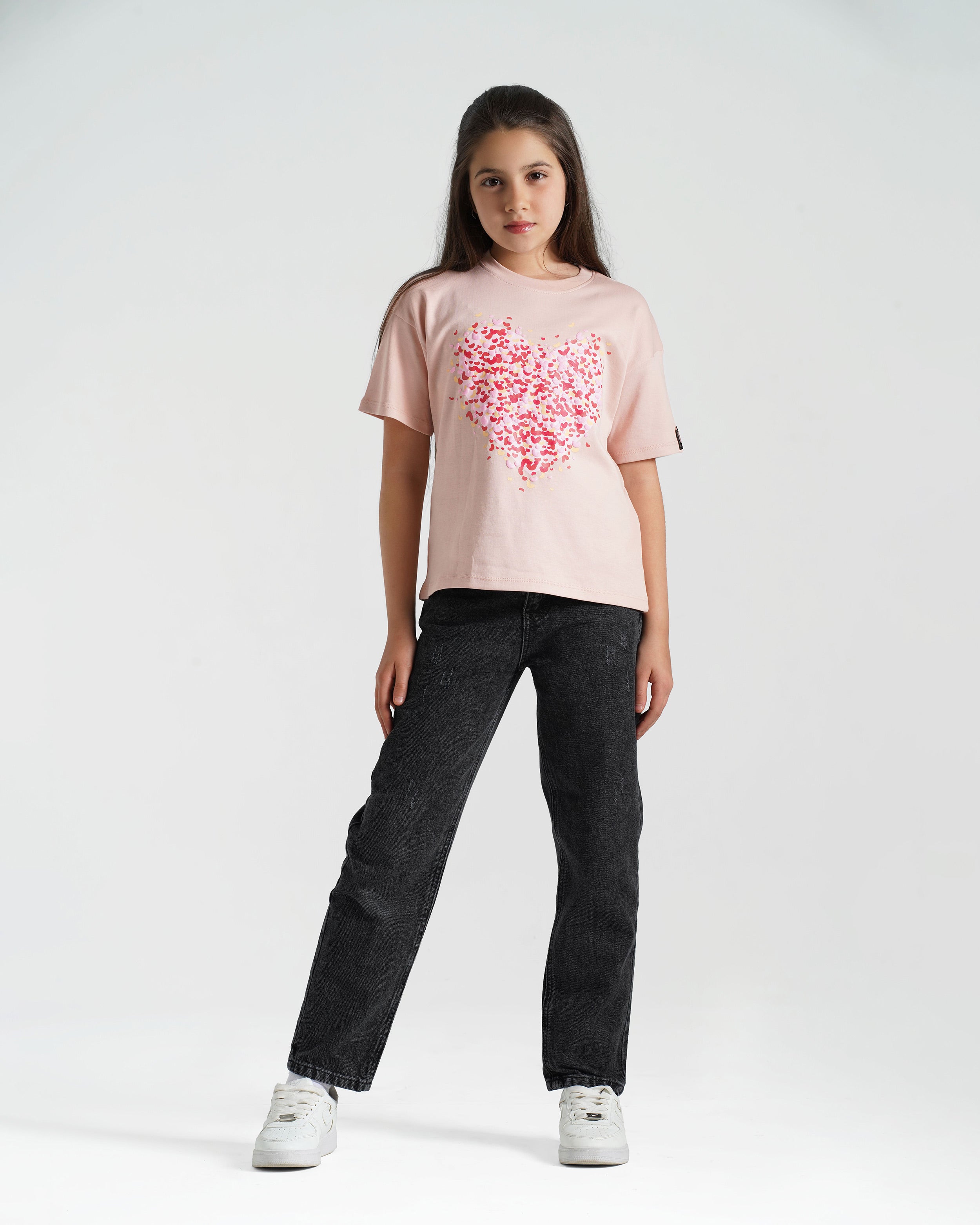Girls Heart Confetti Cotton T-Shirt | Cashmere - Remint Kids Fashion