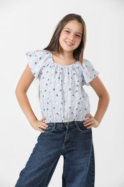 Girls T-Shirt 100% cotton  (Sky Blue)