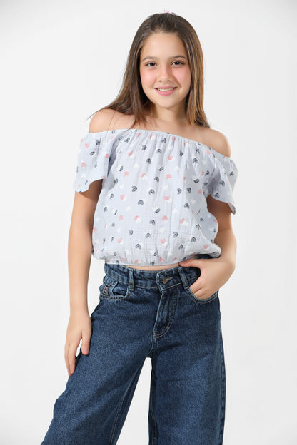 Girls T-Shirt 100% cotton  (Sky Blue)