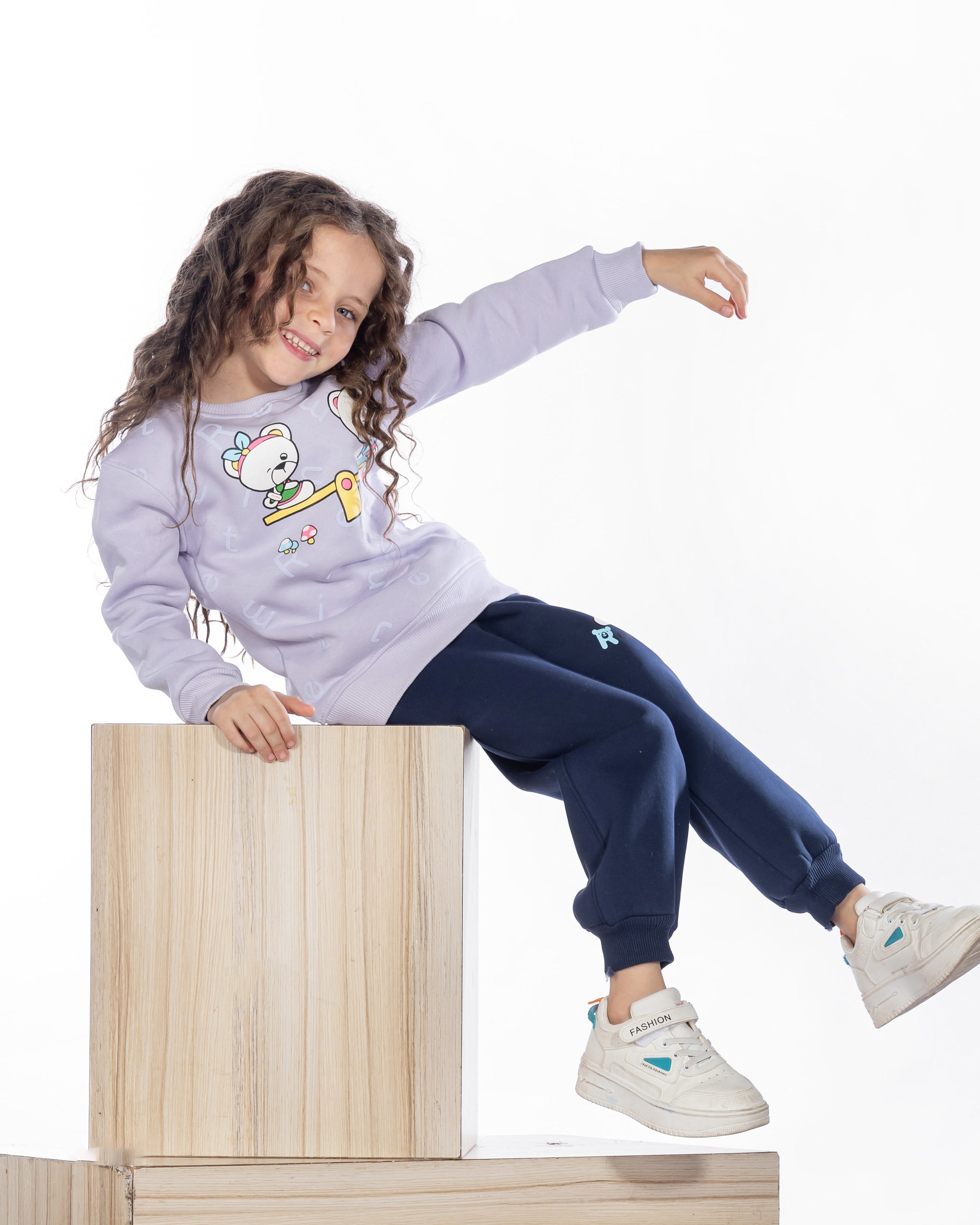 Girls Cotton Sweatshirt & Jogger Set | Lavender - Remint Kids Fashion