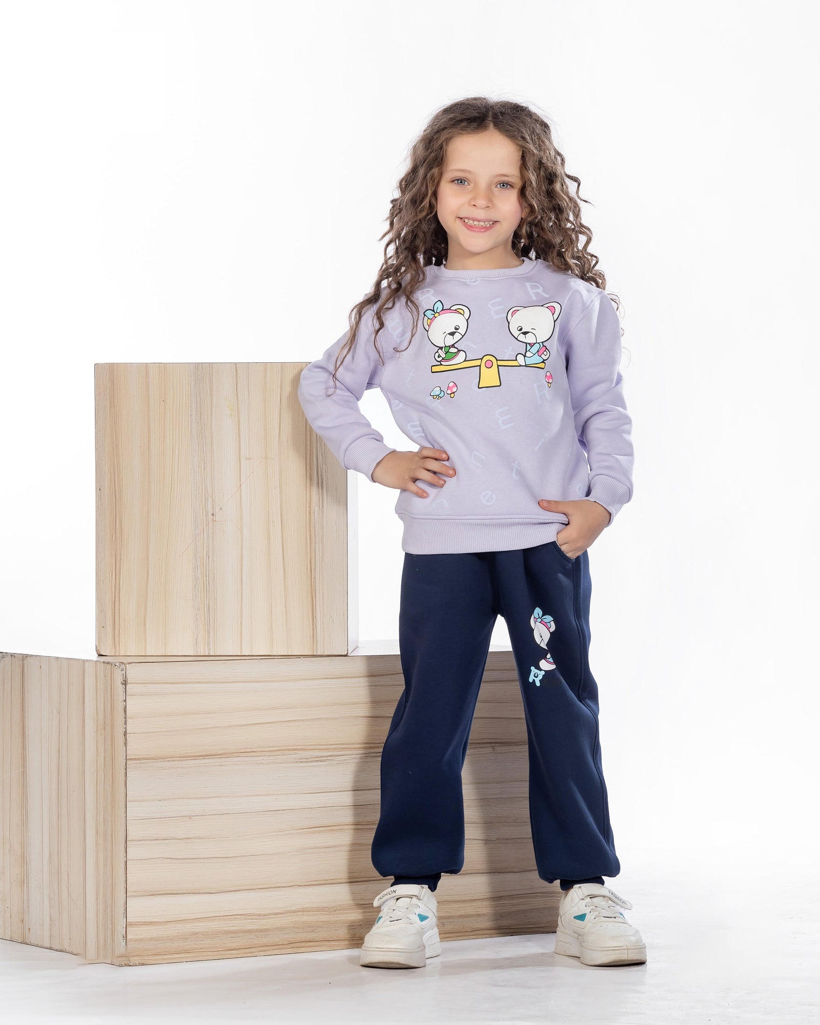 Girls Cotton Sweatshirt & Jogger Set | Lavender - Remint Kids Fashion