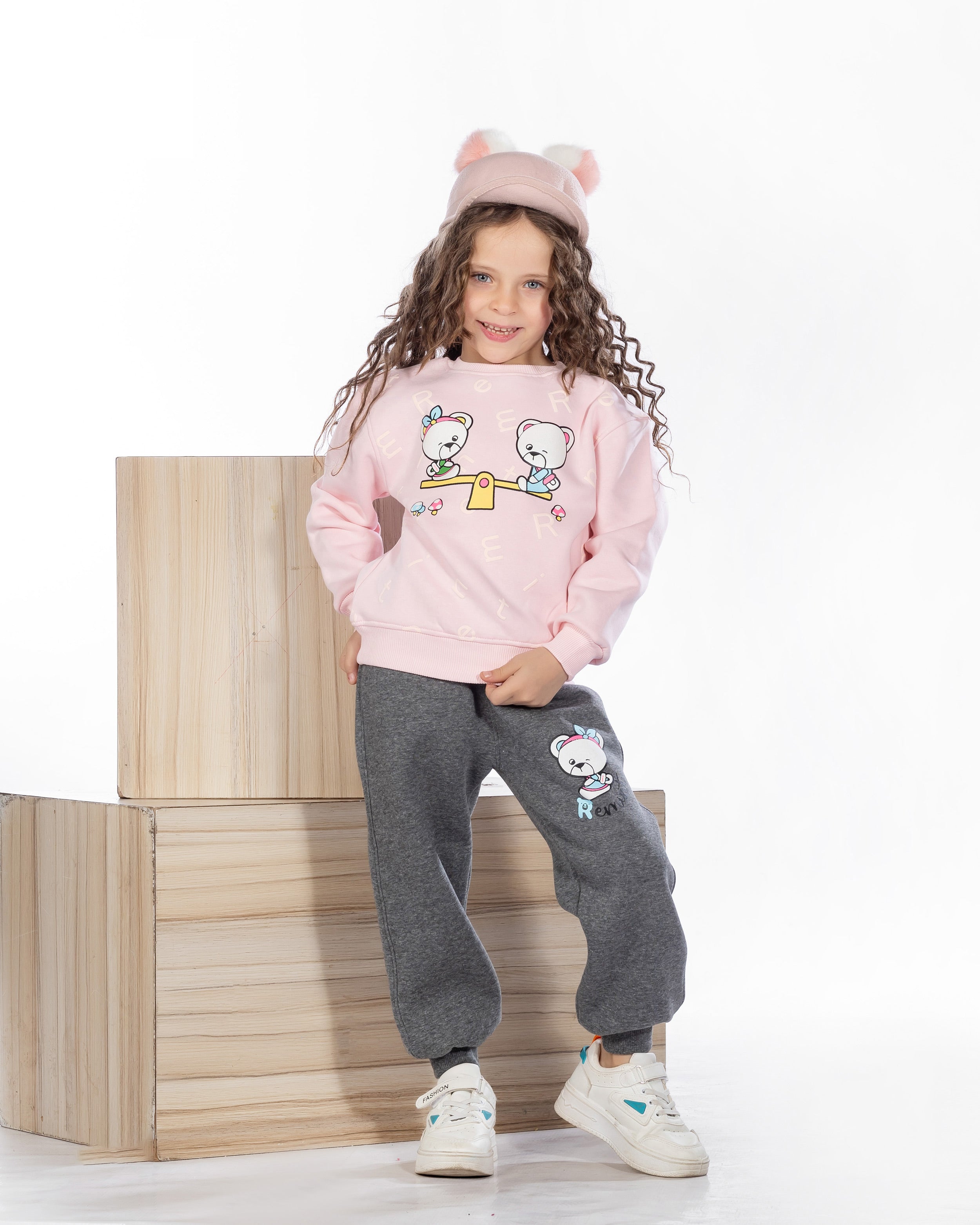 Girls Cotton Sweatshirt & Jogger Set | Rose Pink - Remint Kids Fashion
