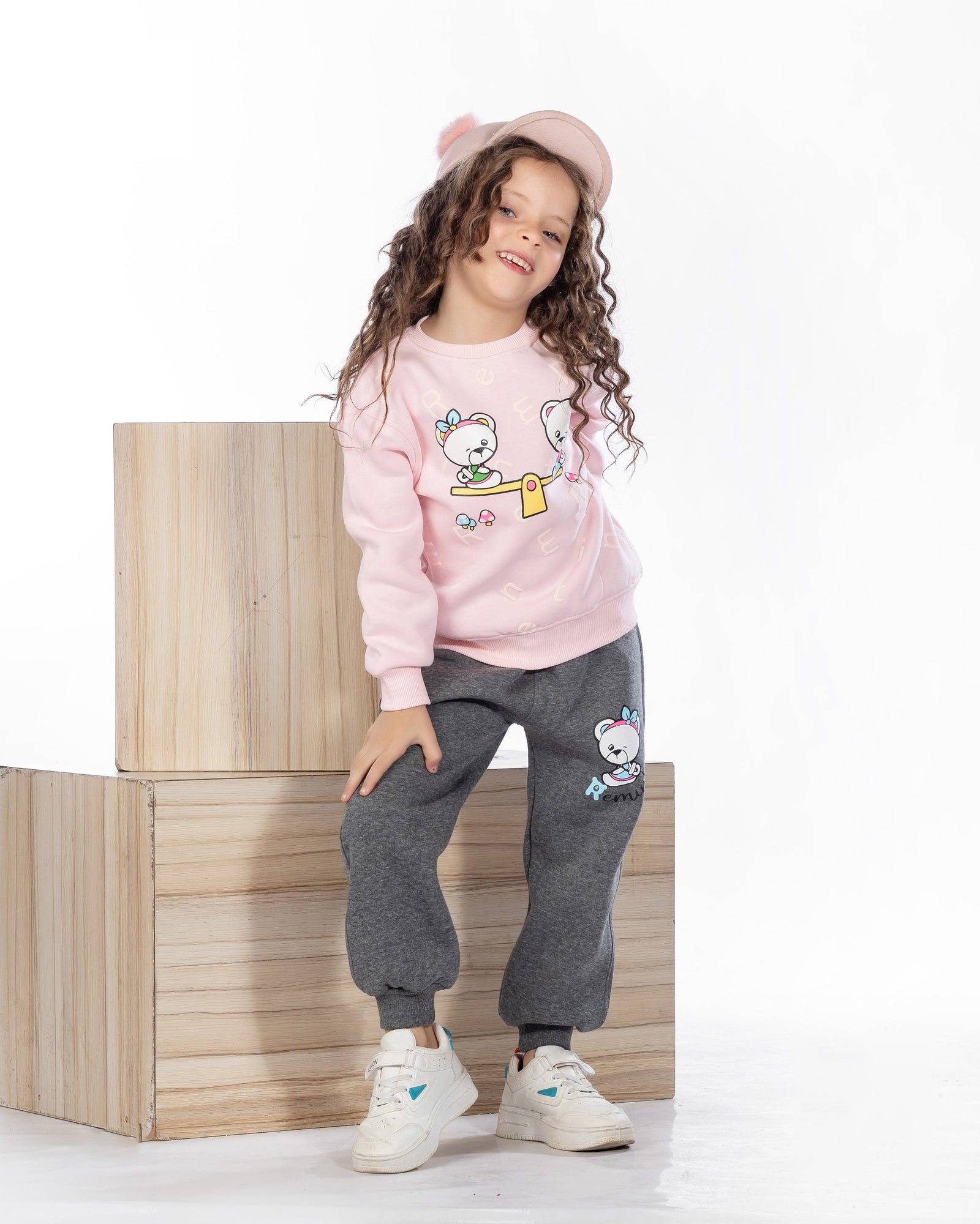 Girls Cotton Sweatshirt & Jogger Set | Rose Pink - Remint Kids Fashion