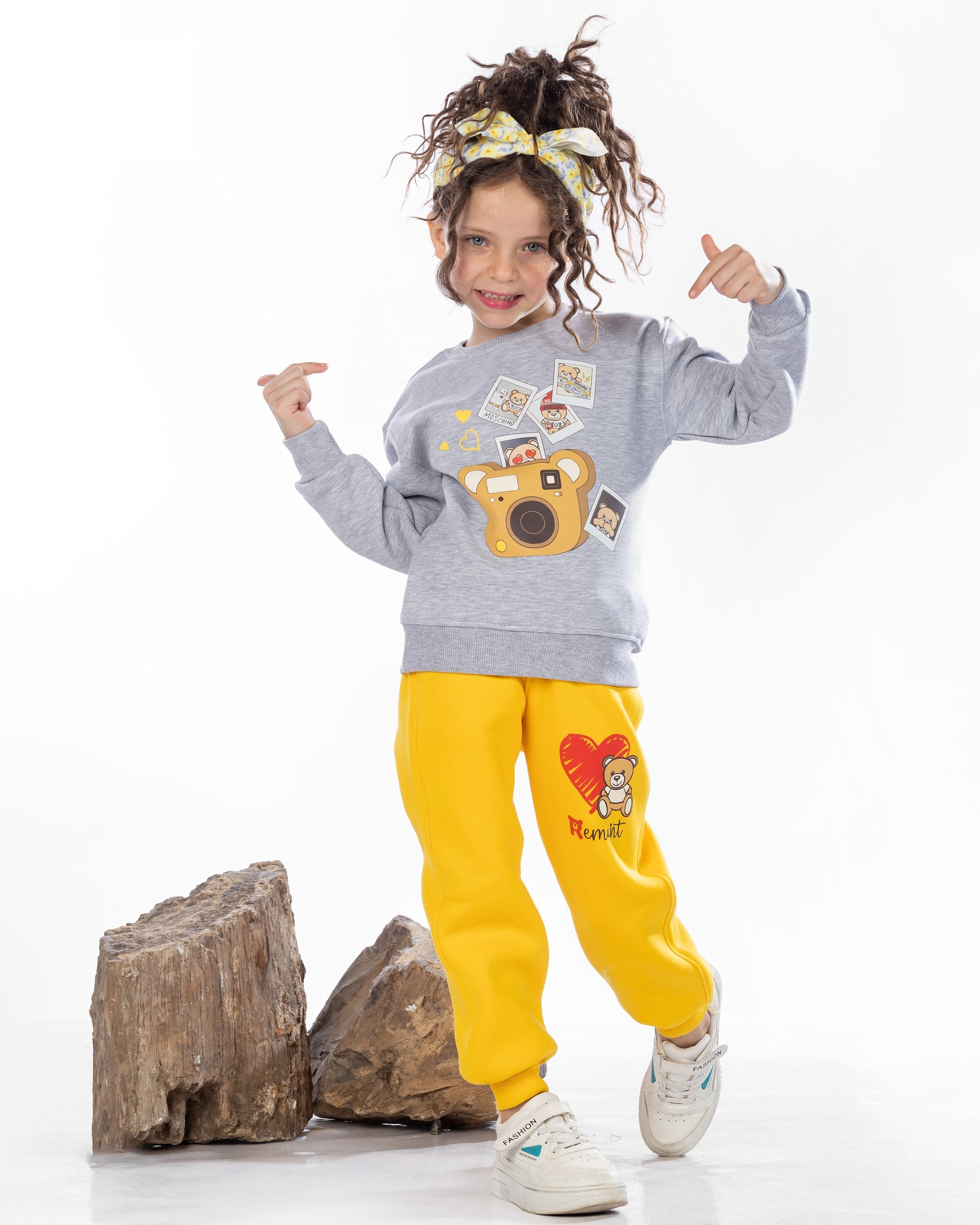 Girls Cotton Sweatshirt & Jogger Set | Grey - Remint Kids Fashion