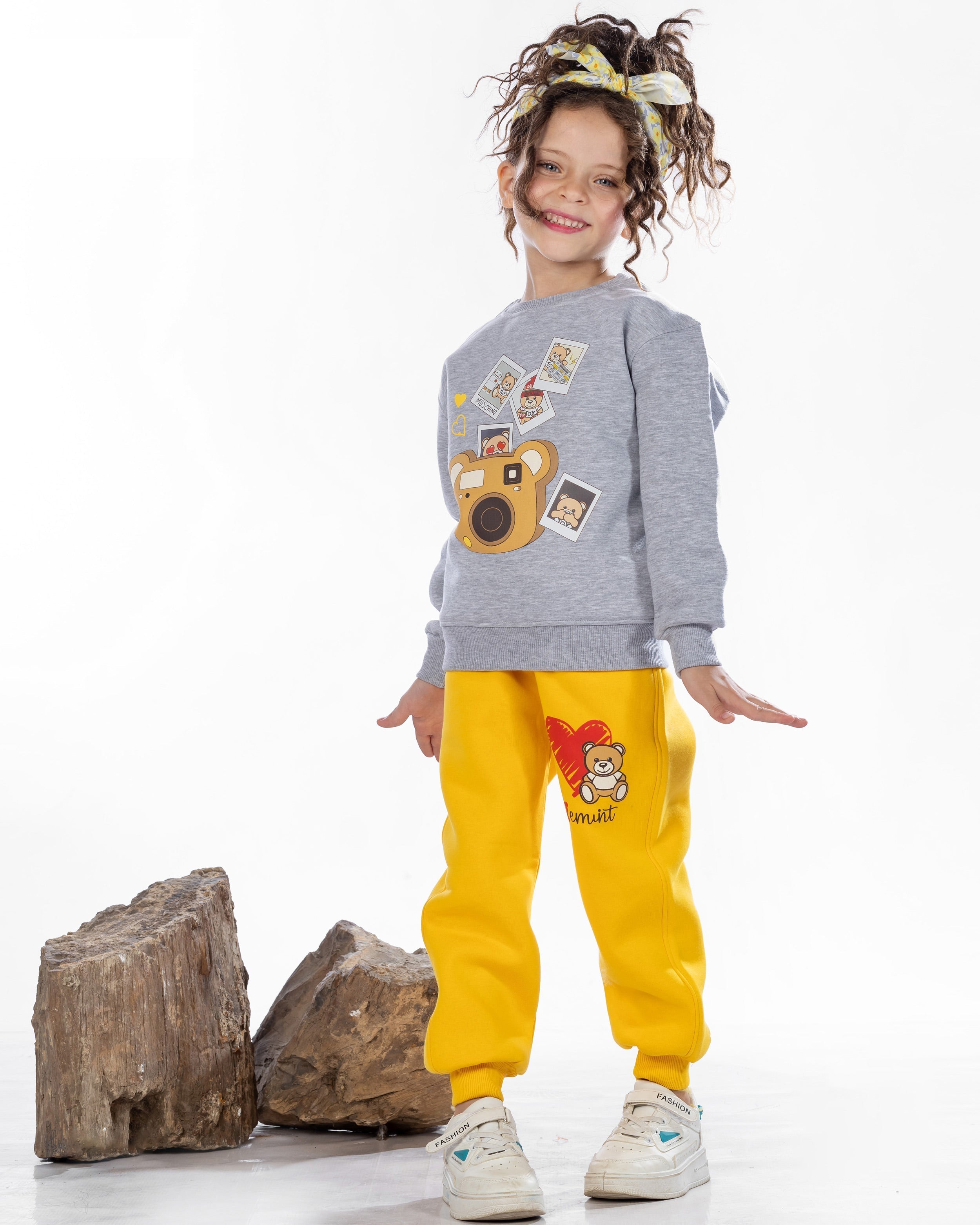 Girls Cotton Sweatshirt & Jogger Set | Grey - Remint Kids Fashion