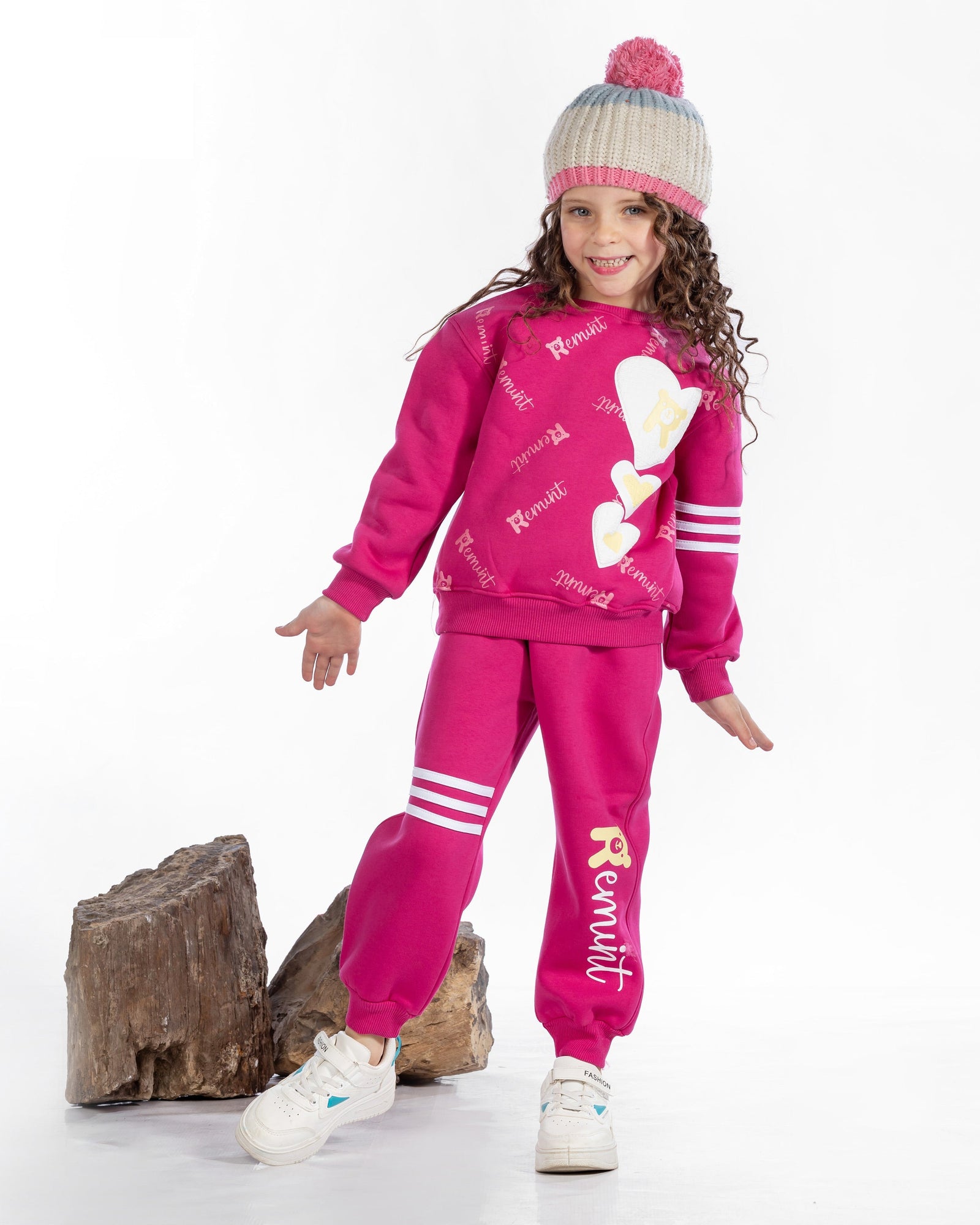 Girls Cotton Sweatshirt & Jogger Set | Pink - Remint Kids Fashion