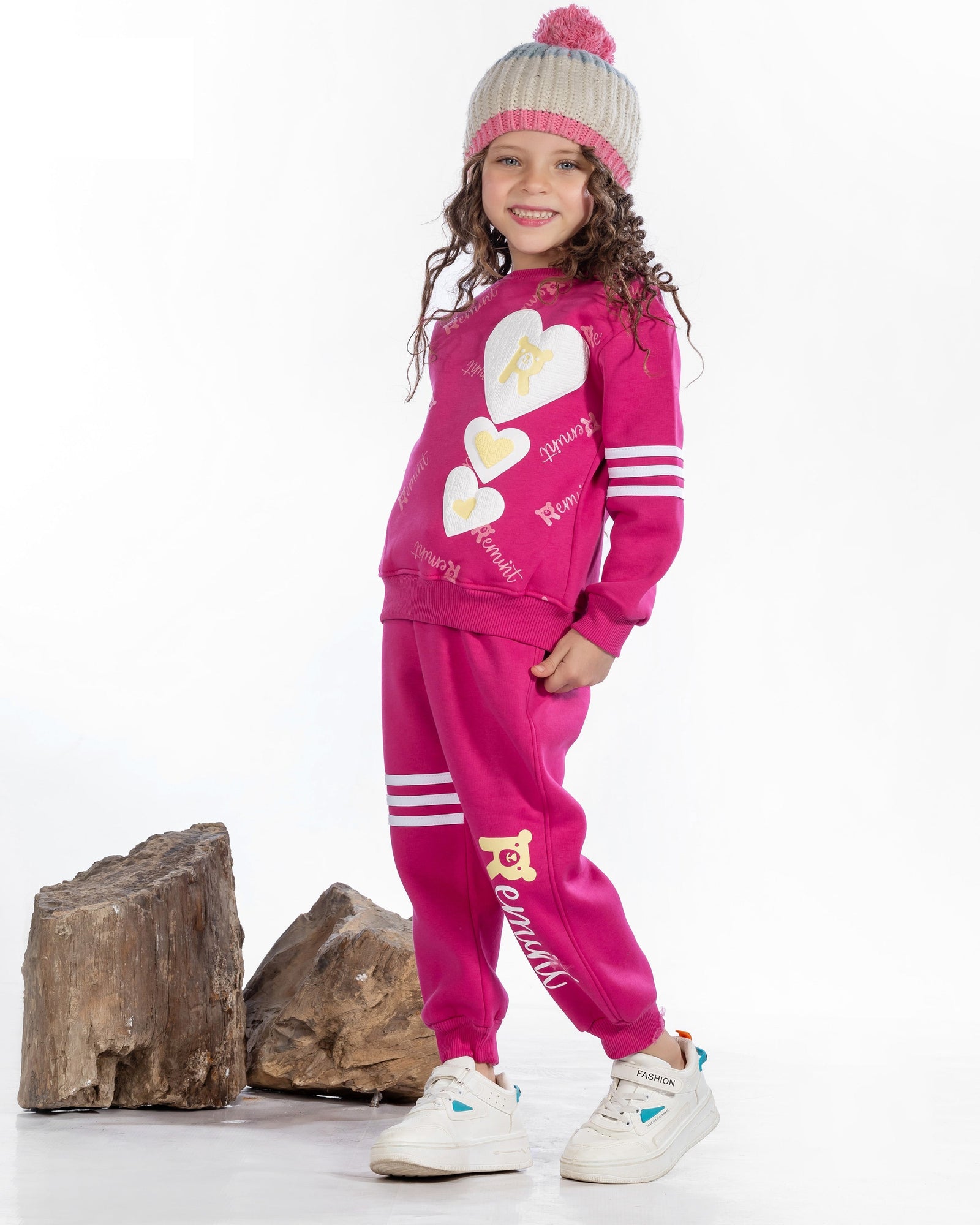 Girls Cotton Sweatshirt & Jogger Set | Pink - Remint Kids Fashion