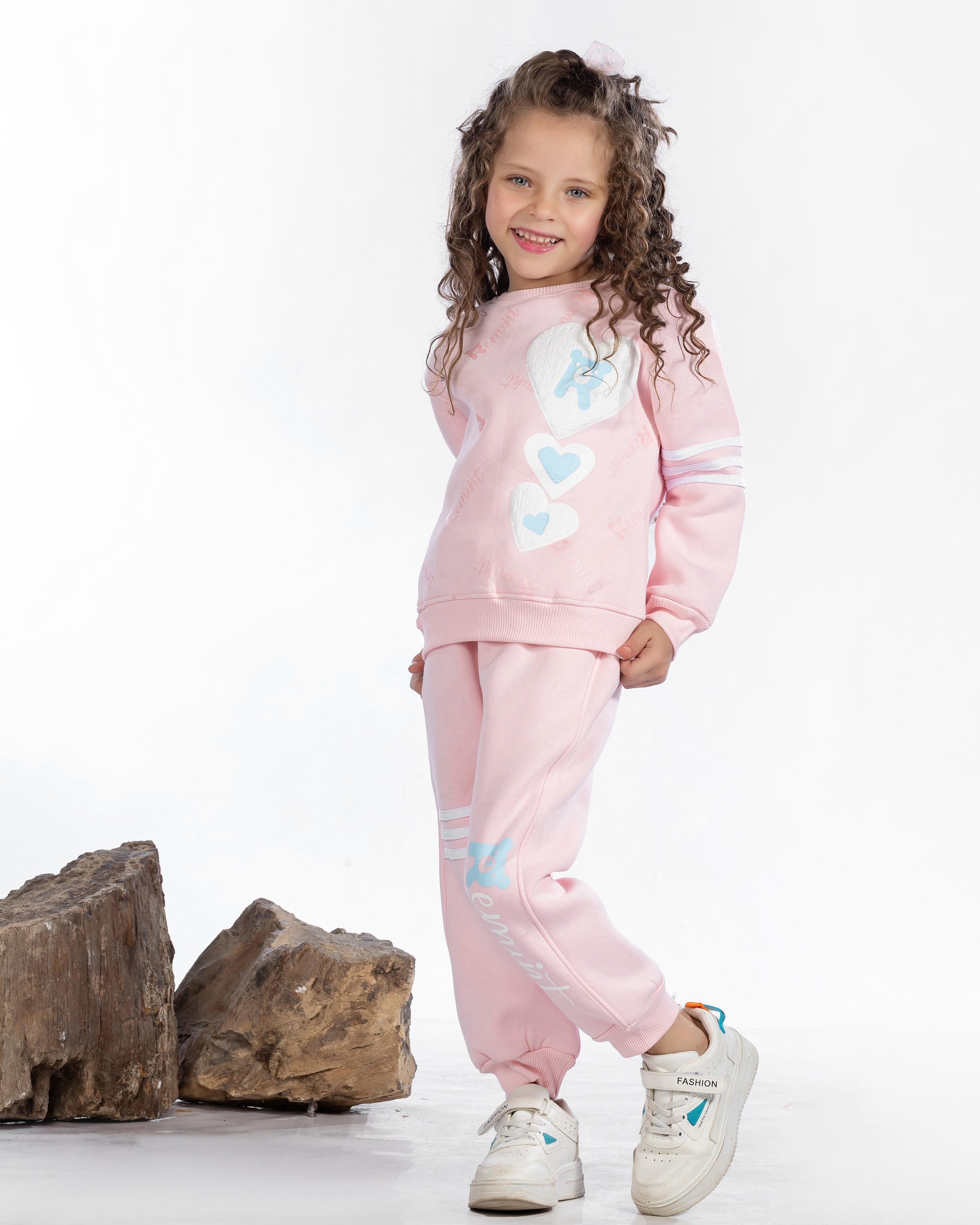 Girls Cotton Sweatshirt & Jogger Set | Rose Pink - Remint Kids Fashion