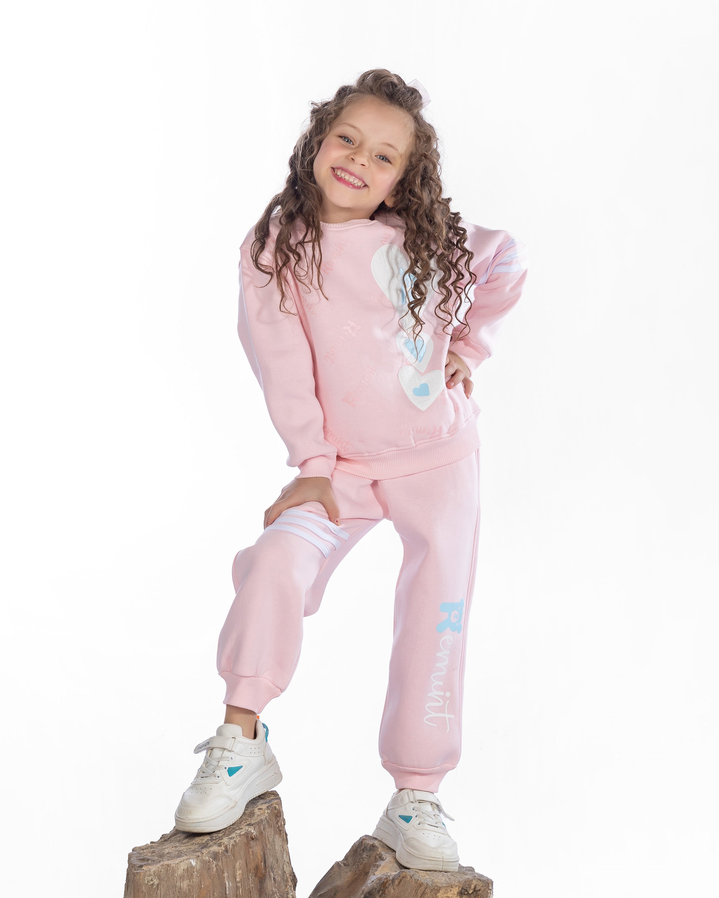 Girls Cotton Sweatshirt & Jogger Set | Rose Pink - Remint Kids Fashion