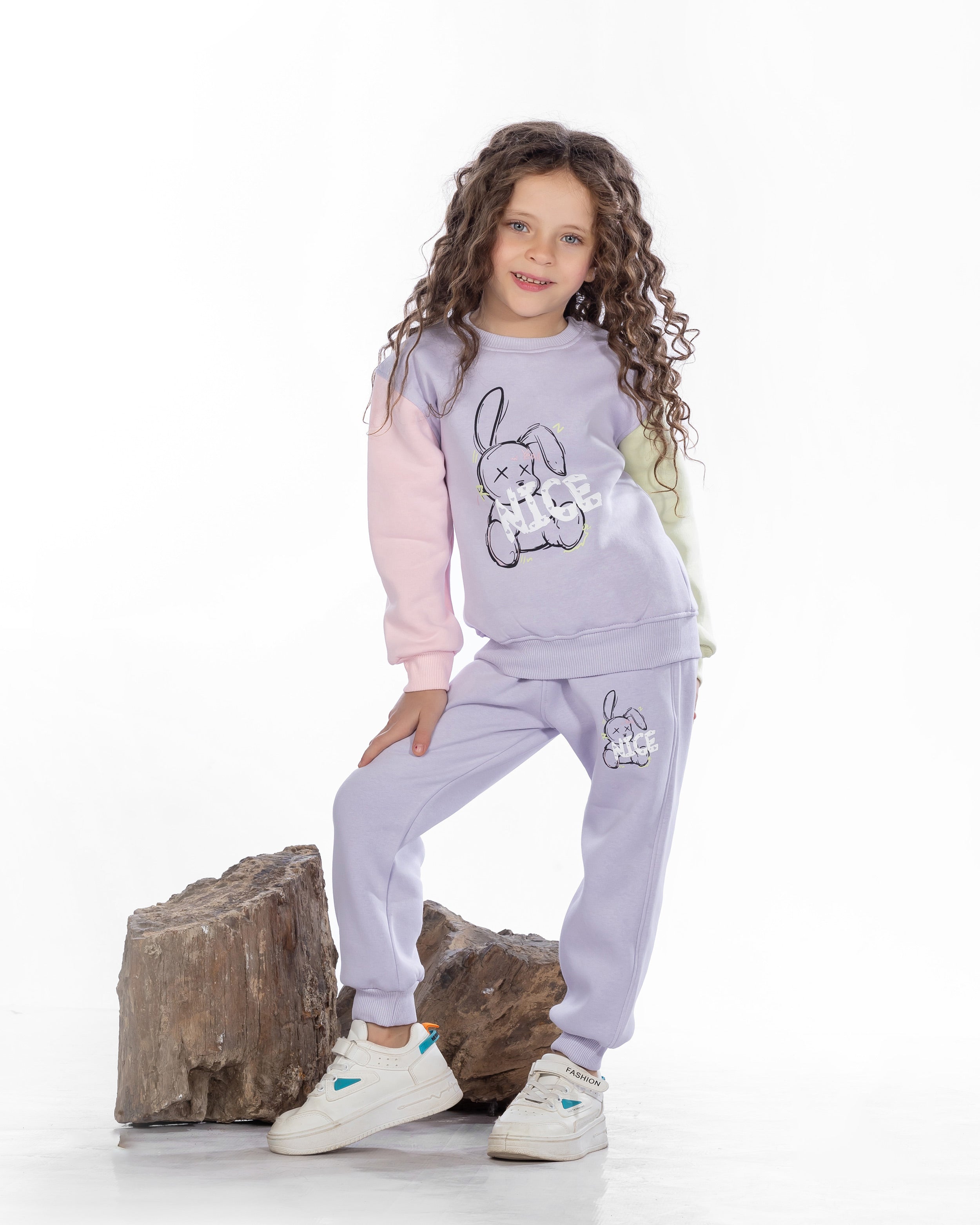 Girls Cotton Sweatshirt & Jogger Set | Lavender - Remint Kids Fashion