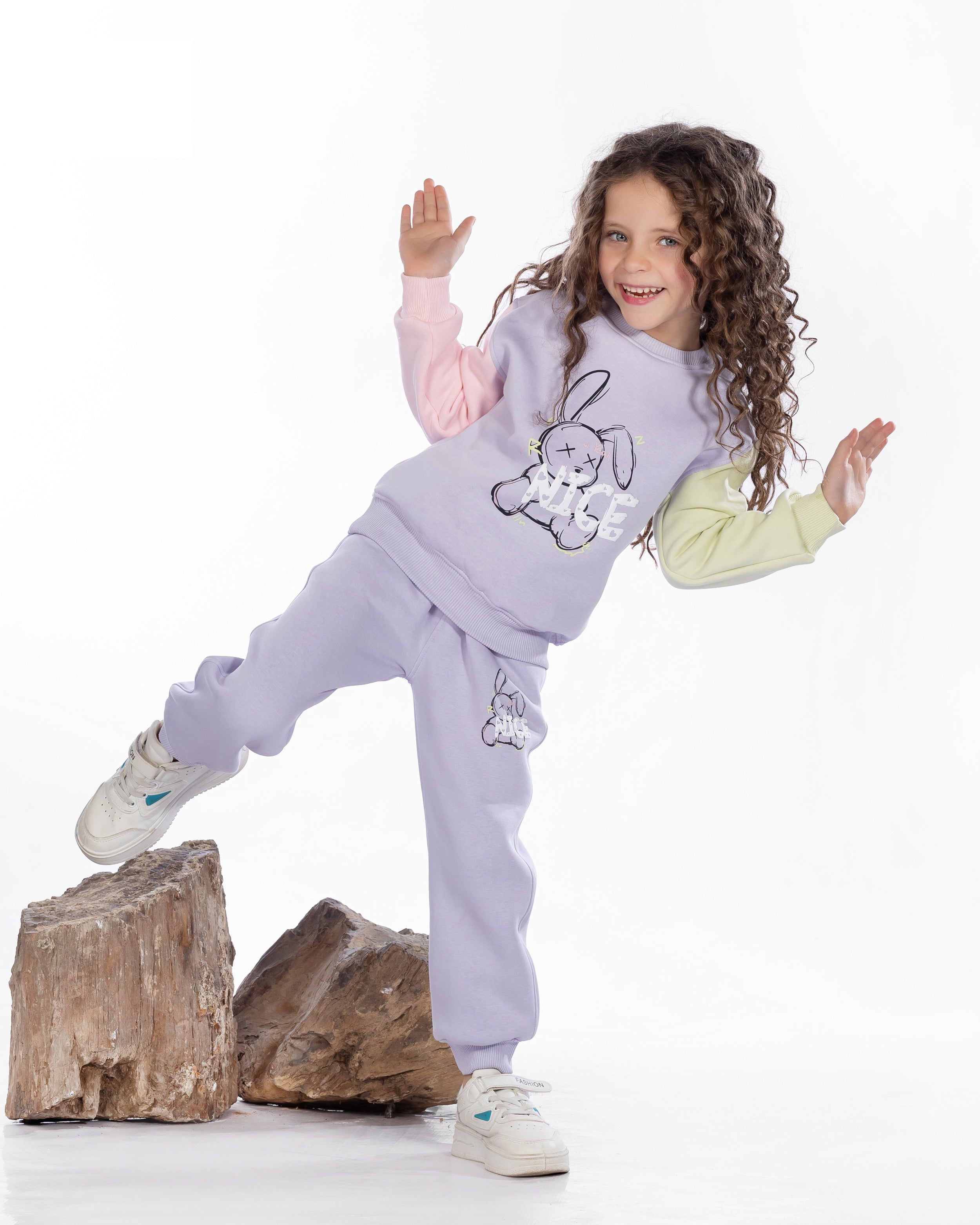 Girls Cotton Sweatshirt & Jogger Set | Lavender - Remint Kids Fashion