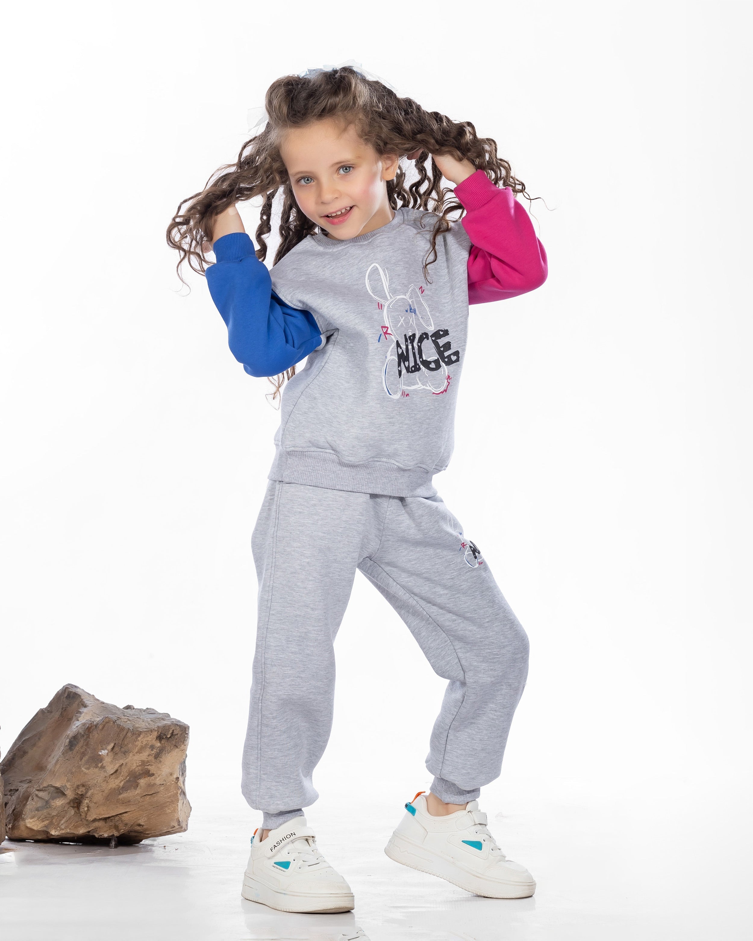 Girls Cotton Sweatshirt & Jogger Set | Grey - Remint Kids Fashion
