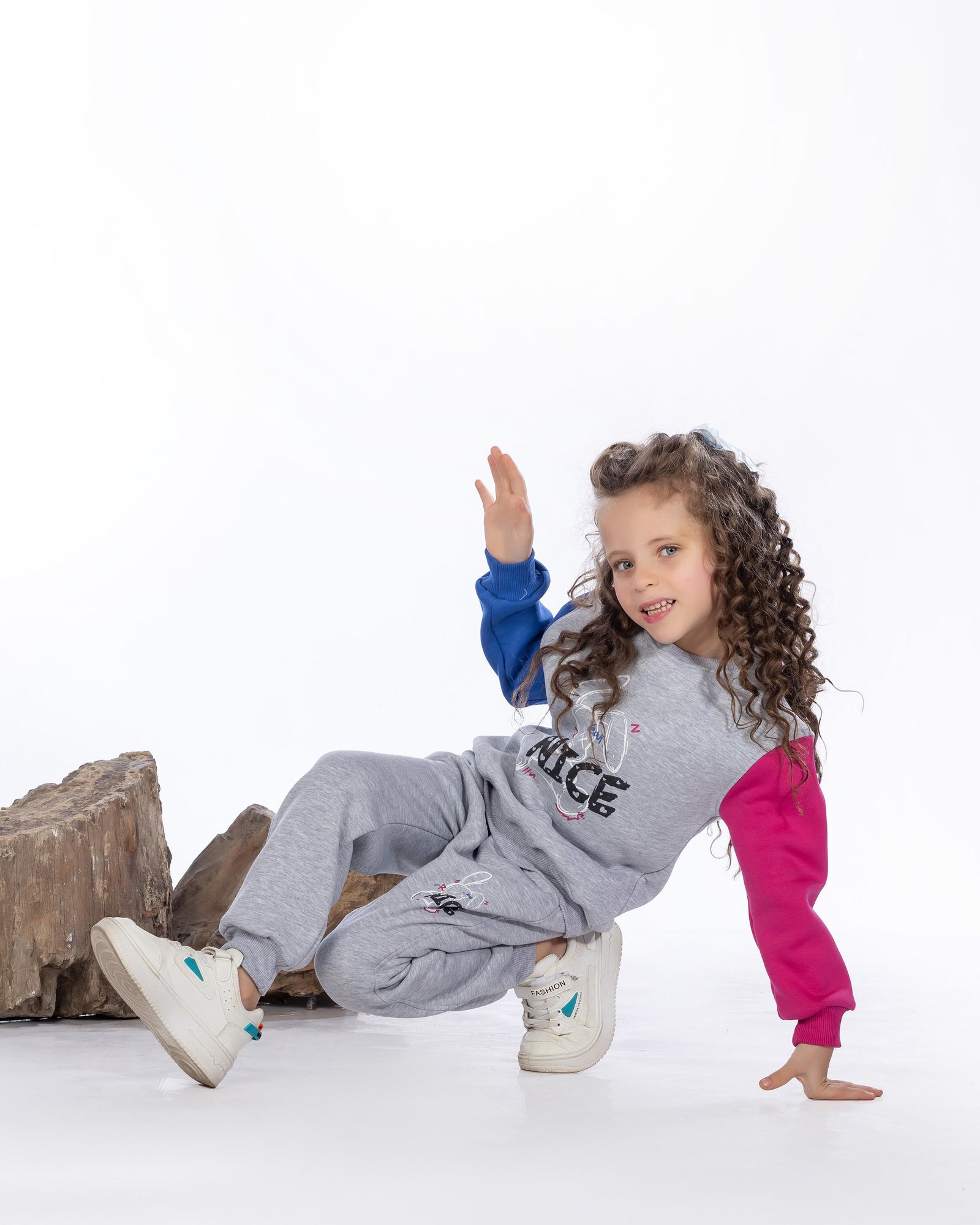 Girls Cotton Sweatshirt & Jogger Set | Grey - Remint Kids Fashion