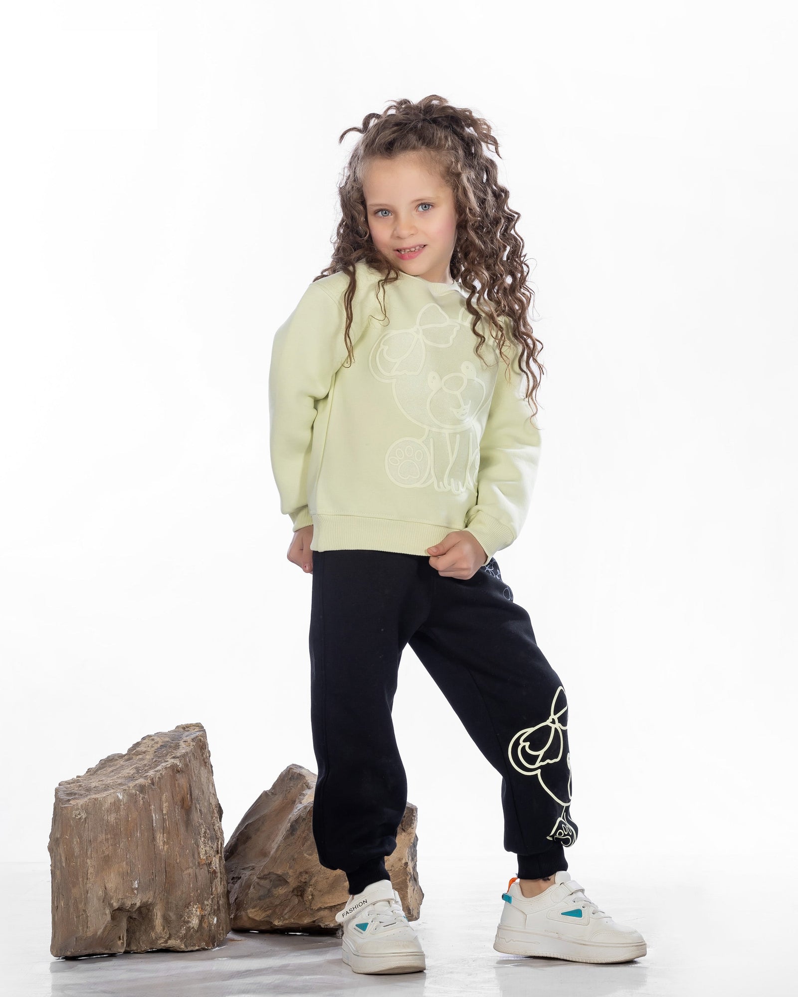 Girls Cotton Sweatshirt & Jogger Set | Light Green - Remint Kids Fashion