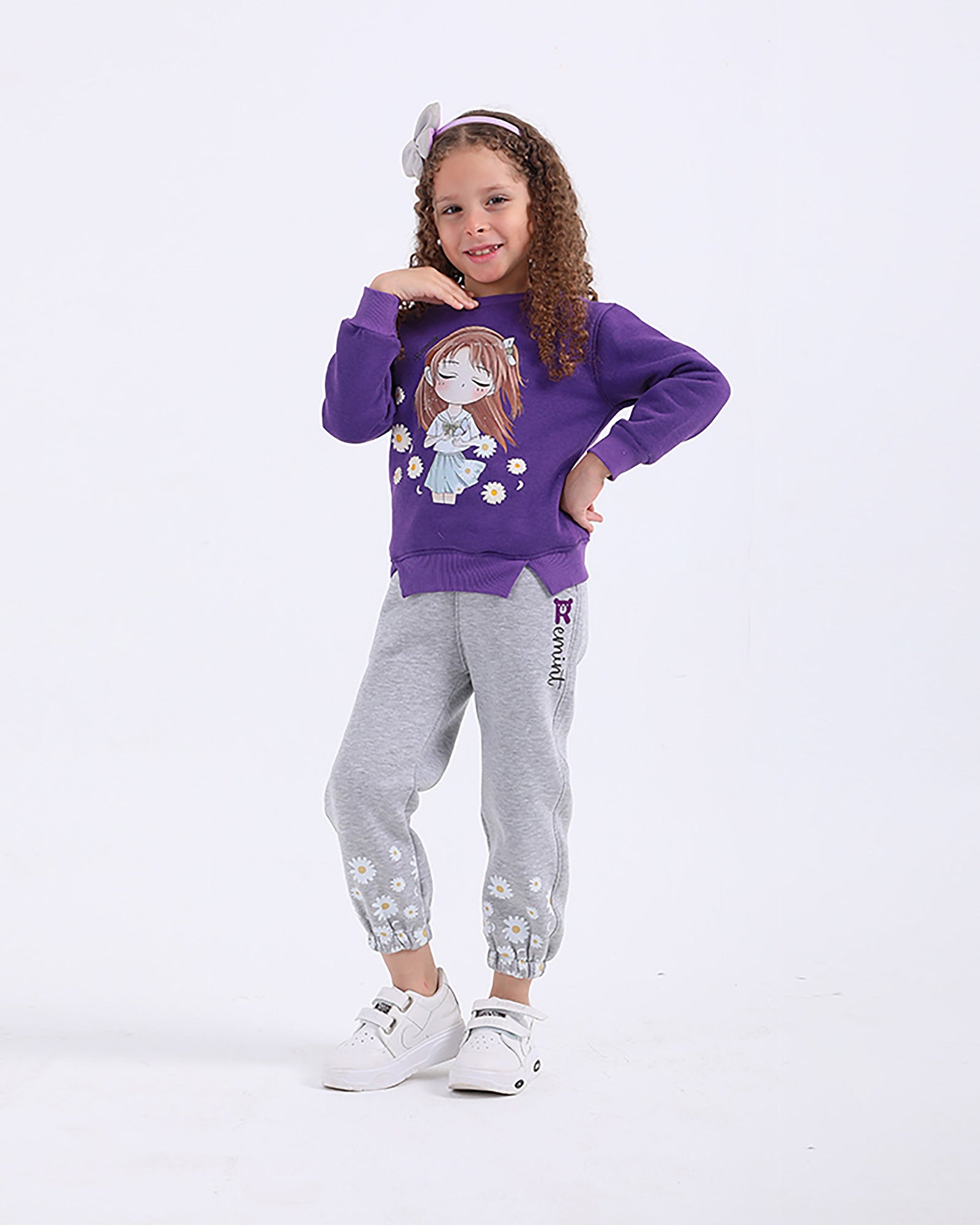 Girls Cotton Sweatshirt & Jogger Set | Purple - Remint Kids Fashion