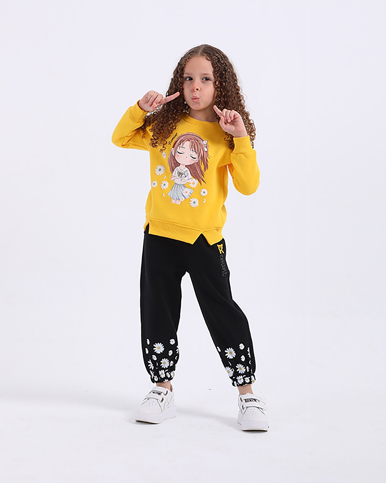Girls Cotton Sweatshirt & Jogger Set | Yellow - Remint Kids Fashion