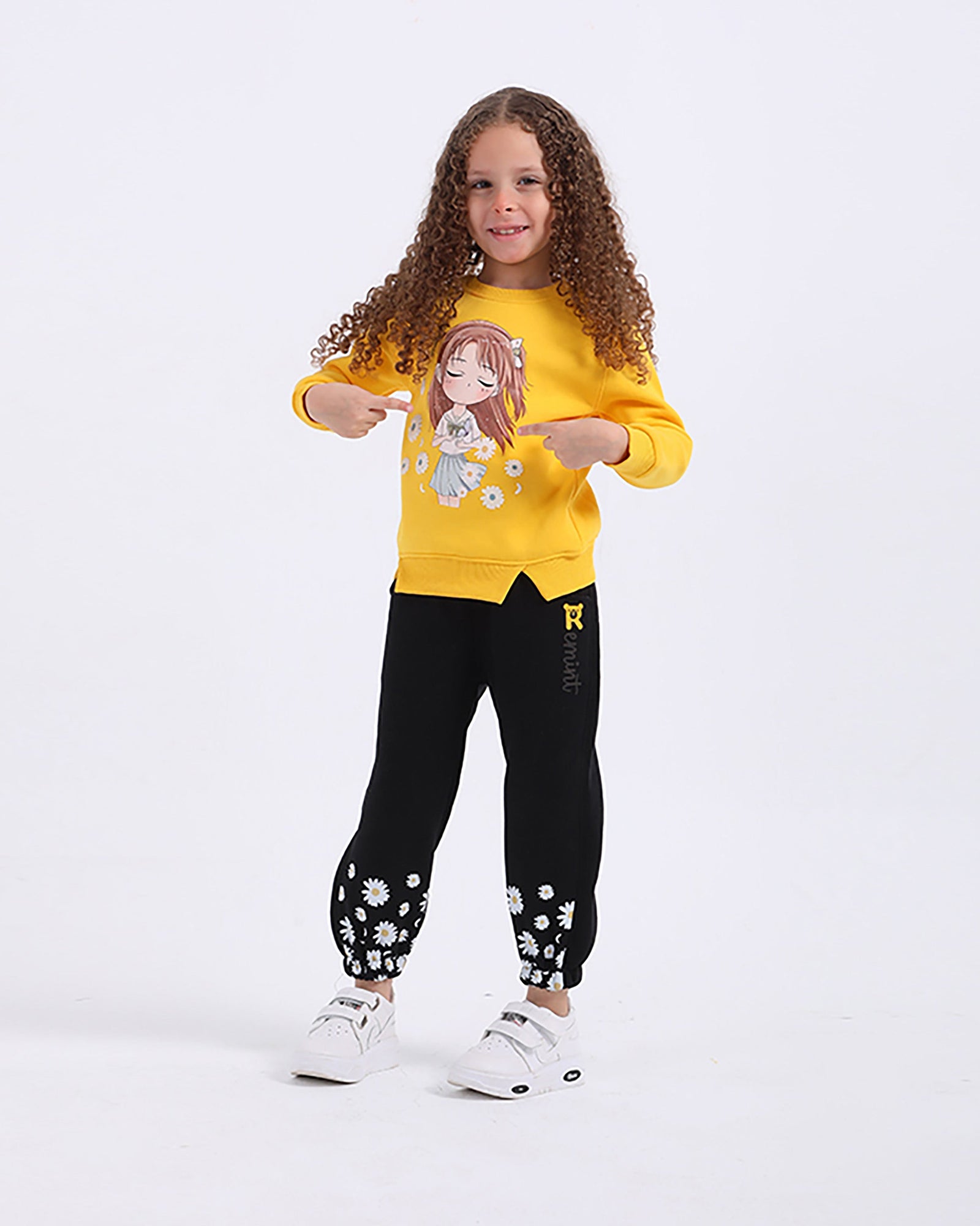 Girls Cotton Sweatshirt & Jogger Set | Yellow - Remint Kids Fashion