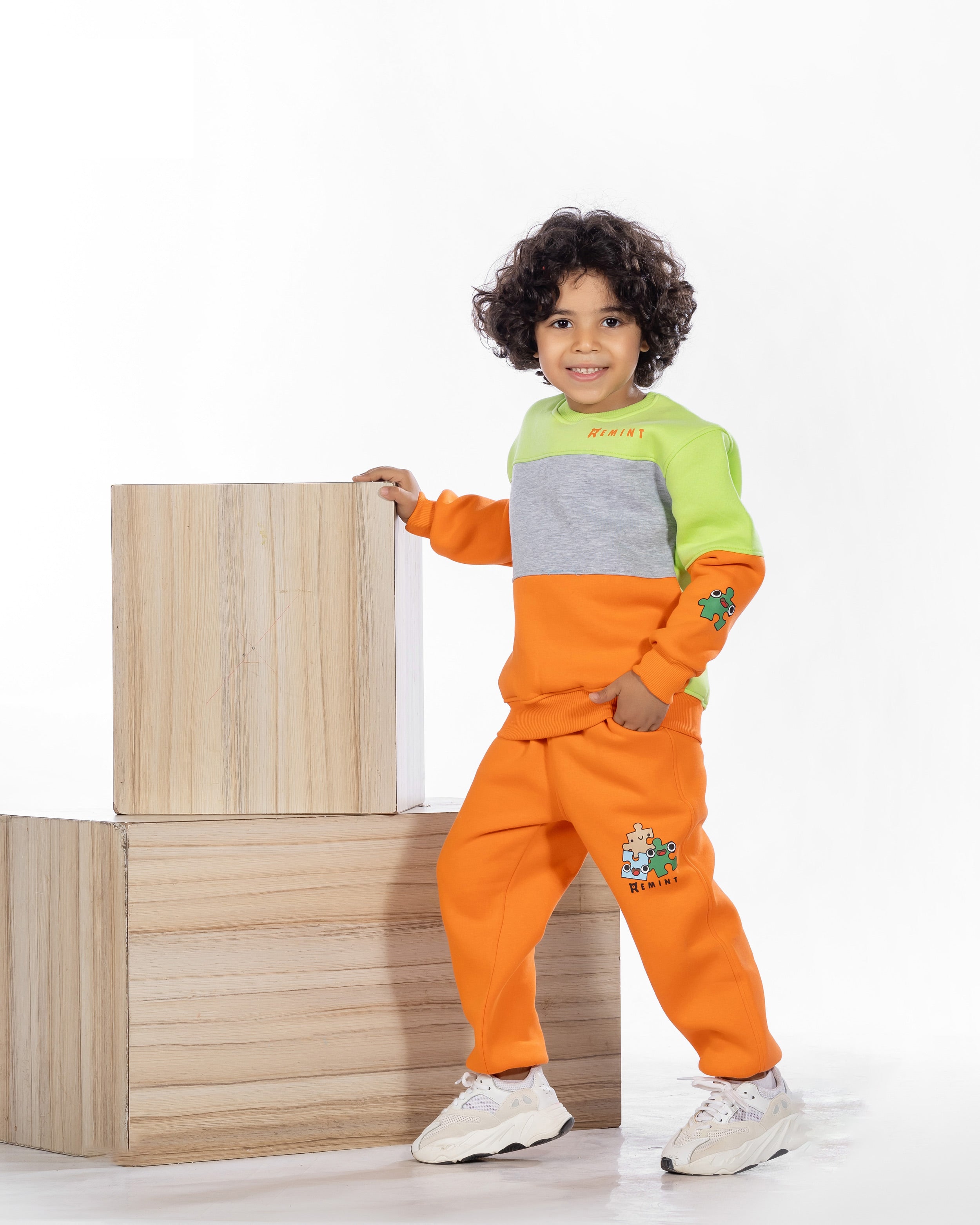 Boys Cotton Sweatshirt & Jogger Set | Light Green - Remint Kids Fashion