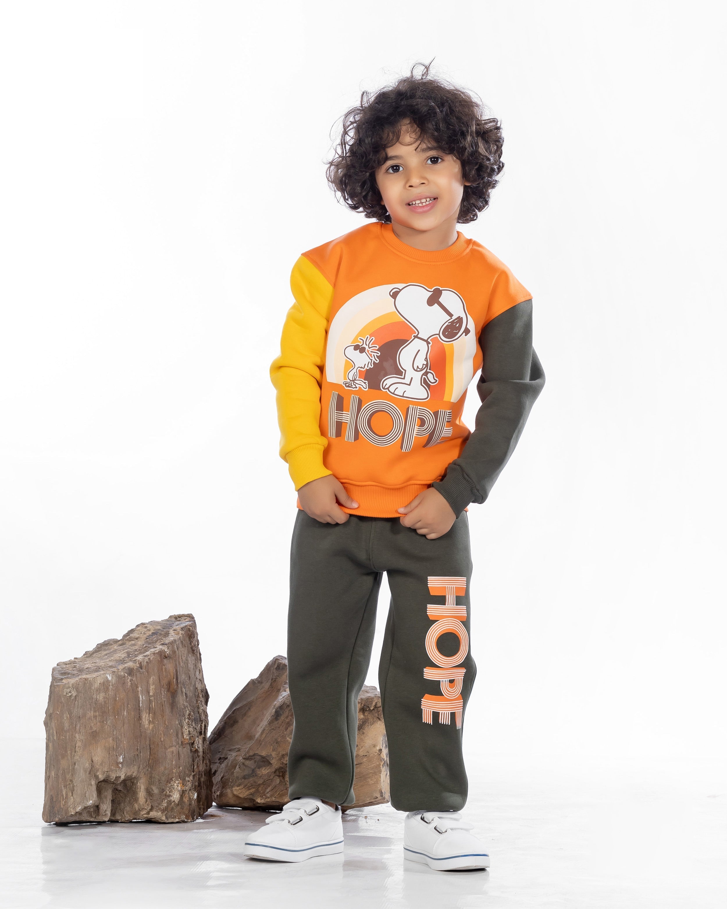 Boys Cotton Sweatshirt & Jogger Set | Orange - Remint Kids Fashion