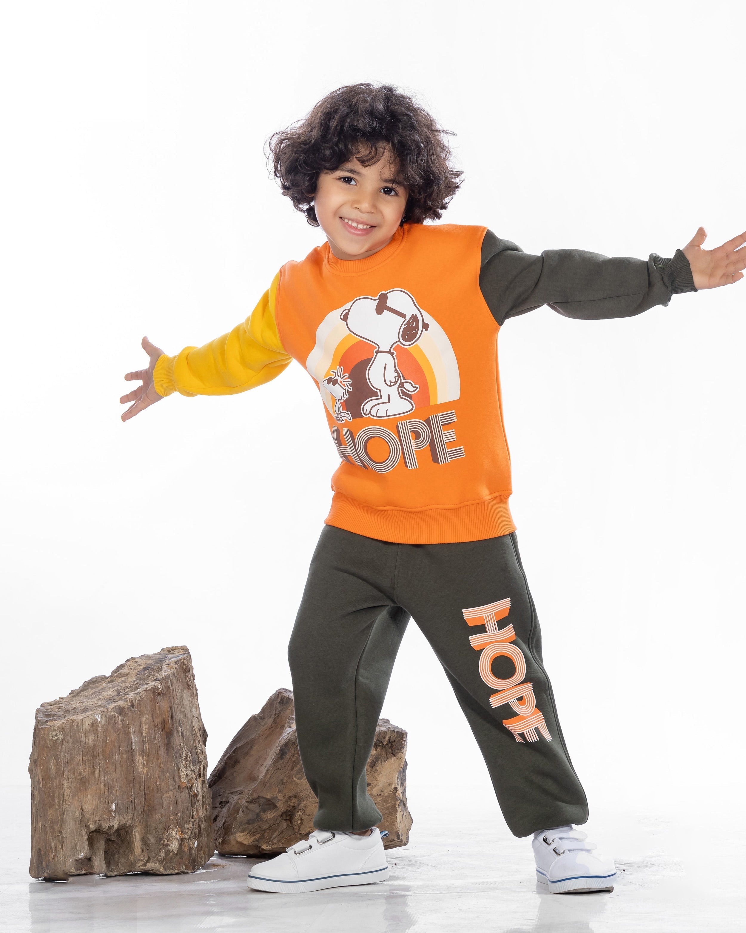 Boys Cotton Sweatshirt & Jogger Set | Orange - Remint Kids Fashion