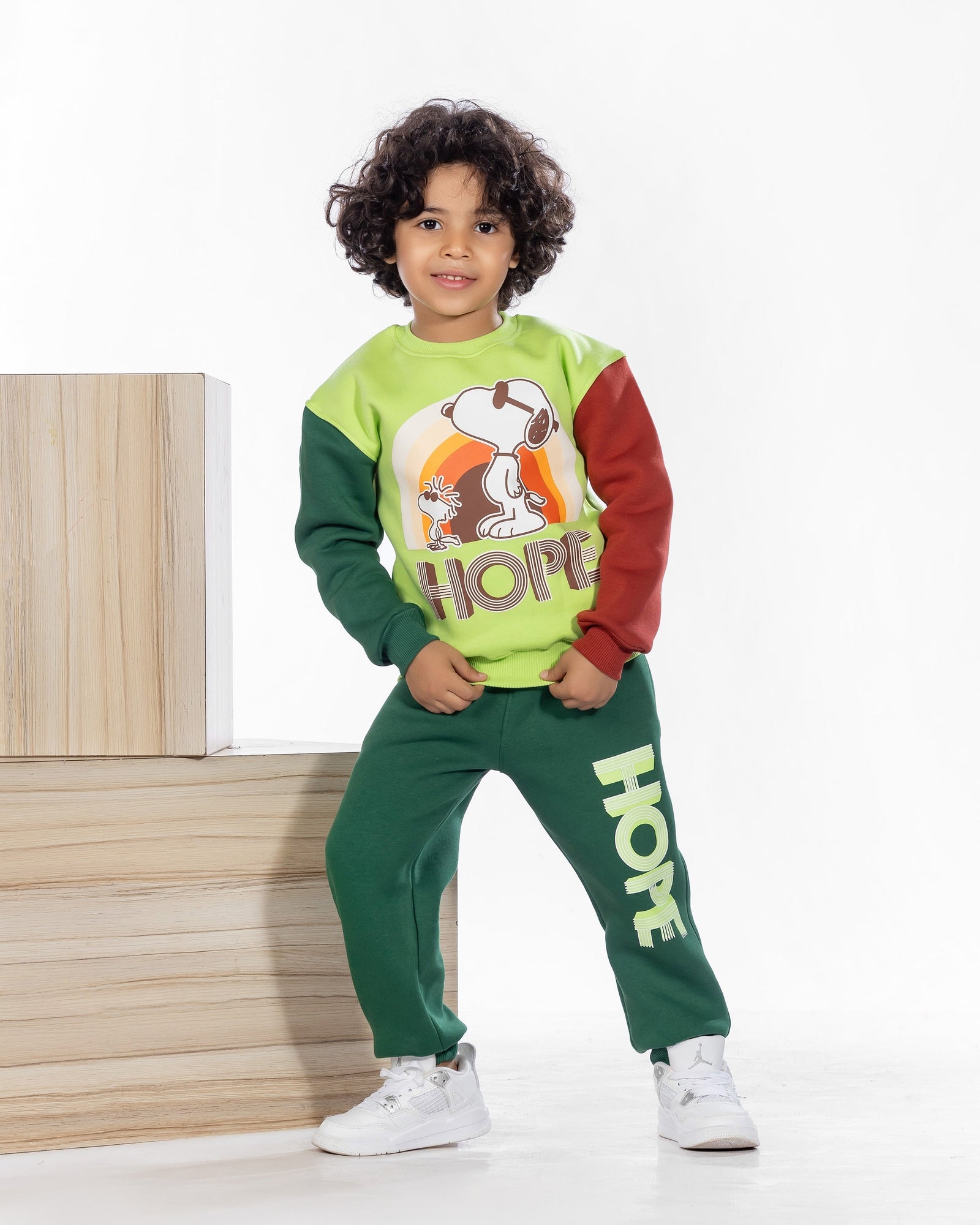 Boys Cotton Sweatshirt & Jogger Set | Light Green - Remint Kids Fashion