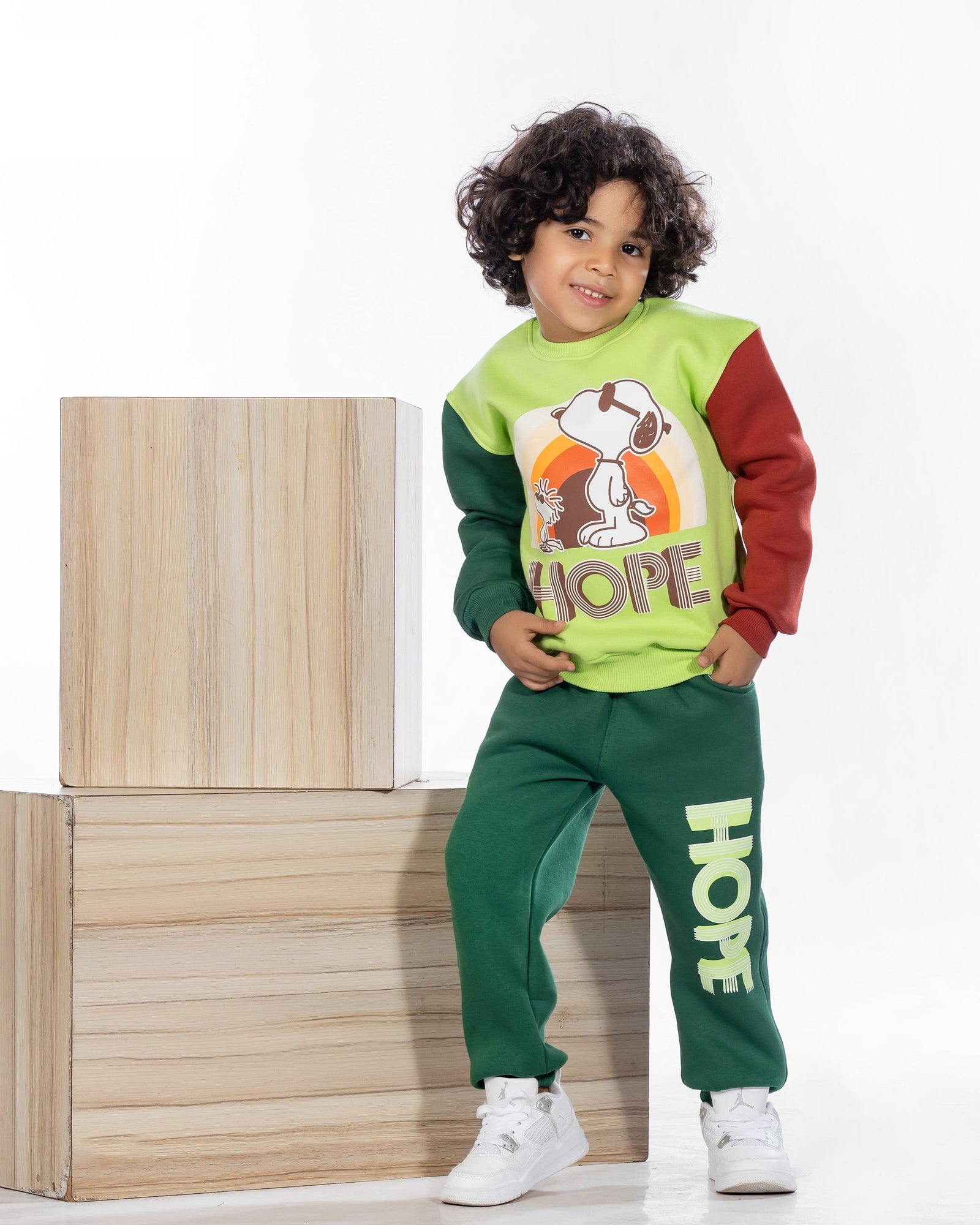 Boys Cotton Sweatshirt & Jogger Set | Light Green - Remint Kids Fashion