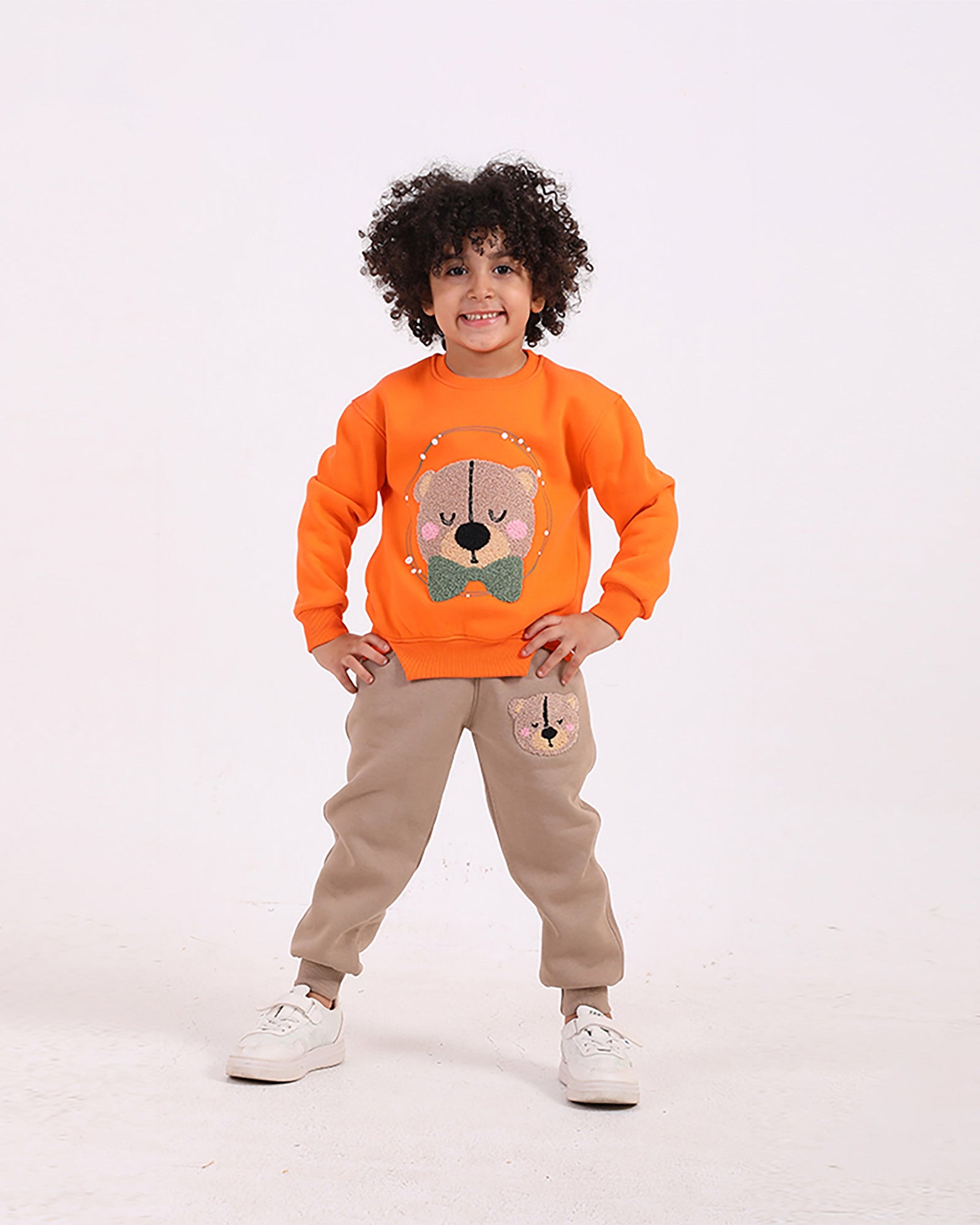 Boys Cotton Sweatshirt & Jogger Set | Orange - Remint Kids Fashion
