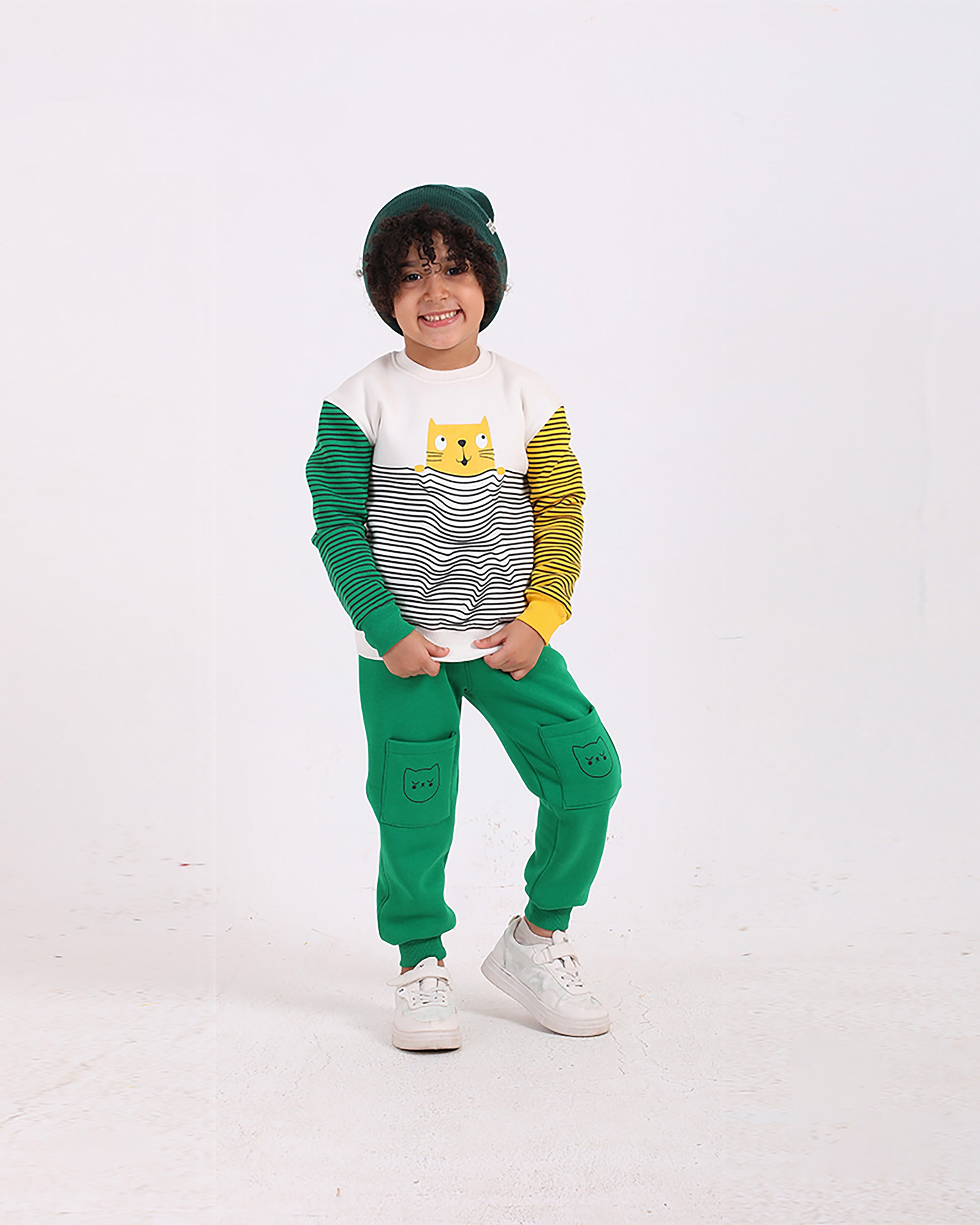 Boys Cotton Sweatshirt & Jogger Set | White - Remint Kids Fashion