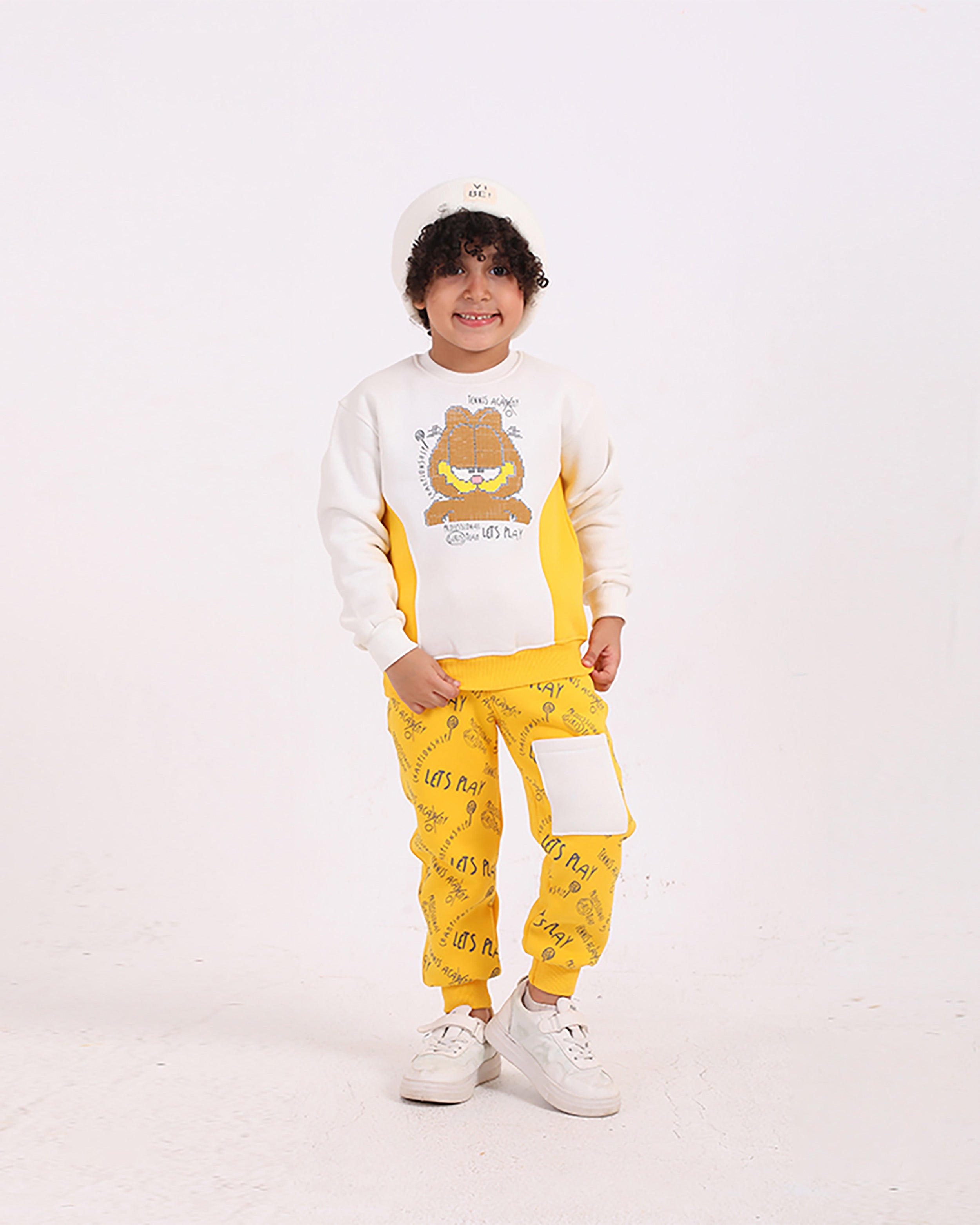 Boys Cotton Sweatshirt & Jogger Set | White - Remint Kids Fashion