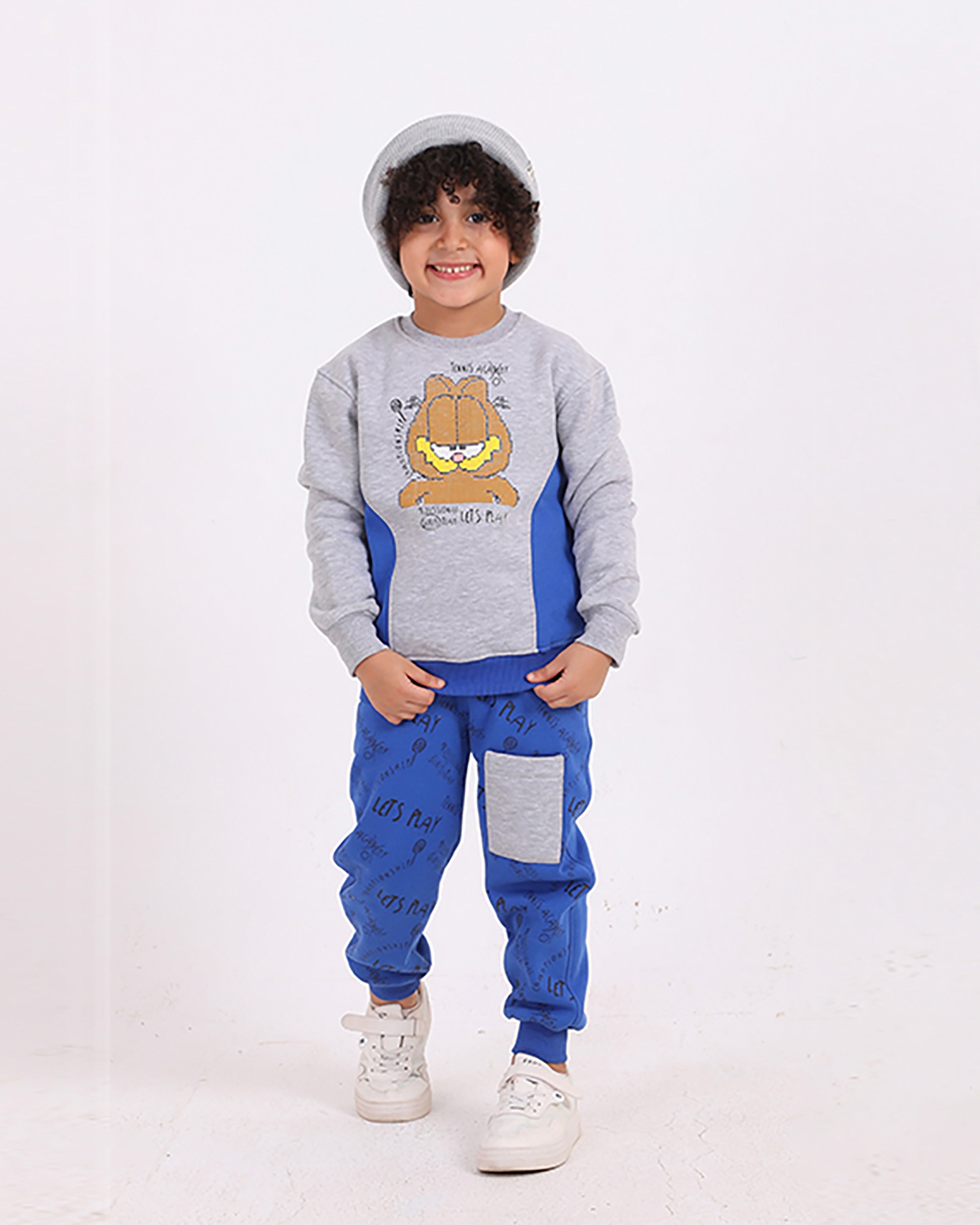 Boys Cotton Sweatshirt & Jogger Set | Grey - Remint Kids Fashion
