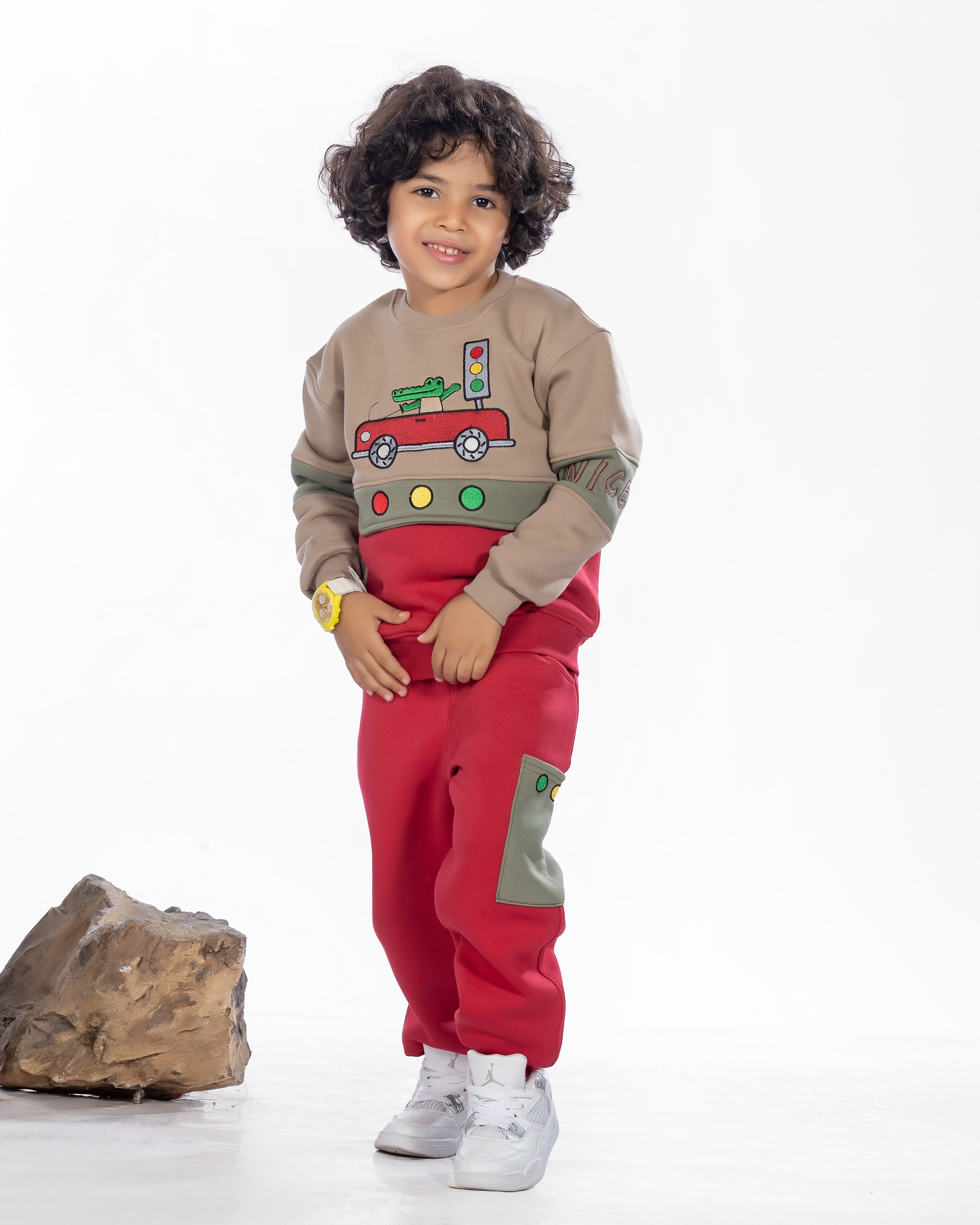 Boys Cotton Sweatshirt & Jogger Set | Burgundy - Remint Kids Fashion
