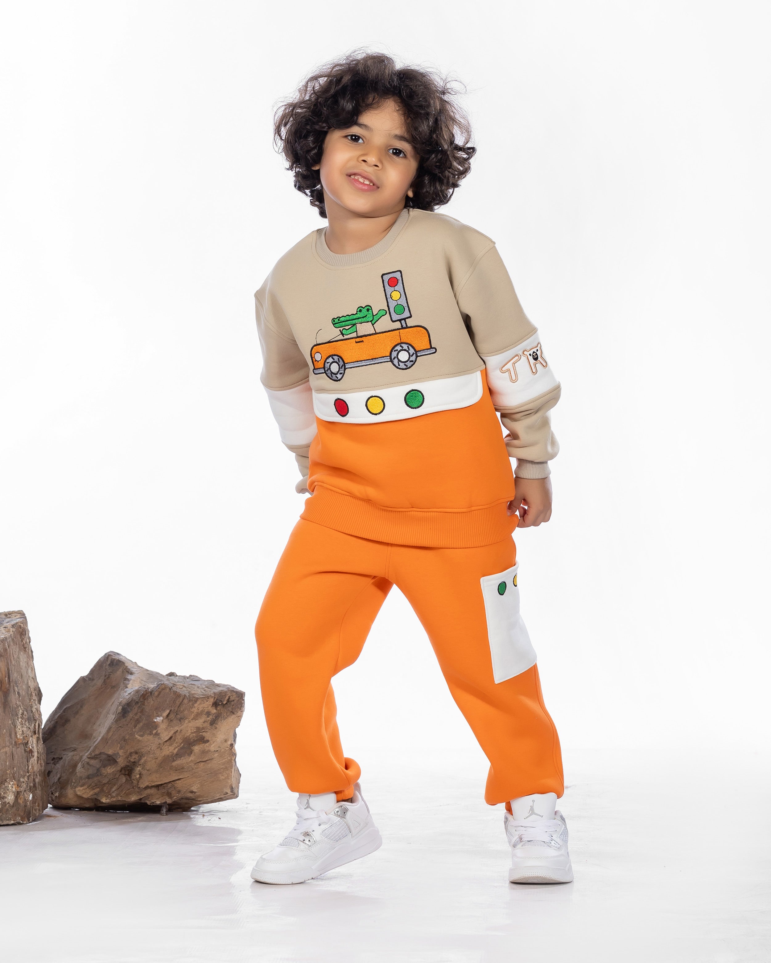 Boys Cotton Sweatshirt & Jogger Set | Orange - Remint Kids Fashion