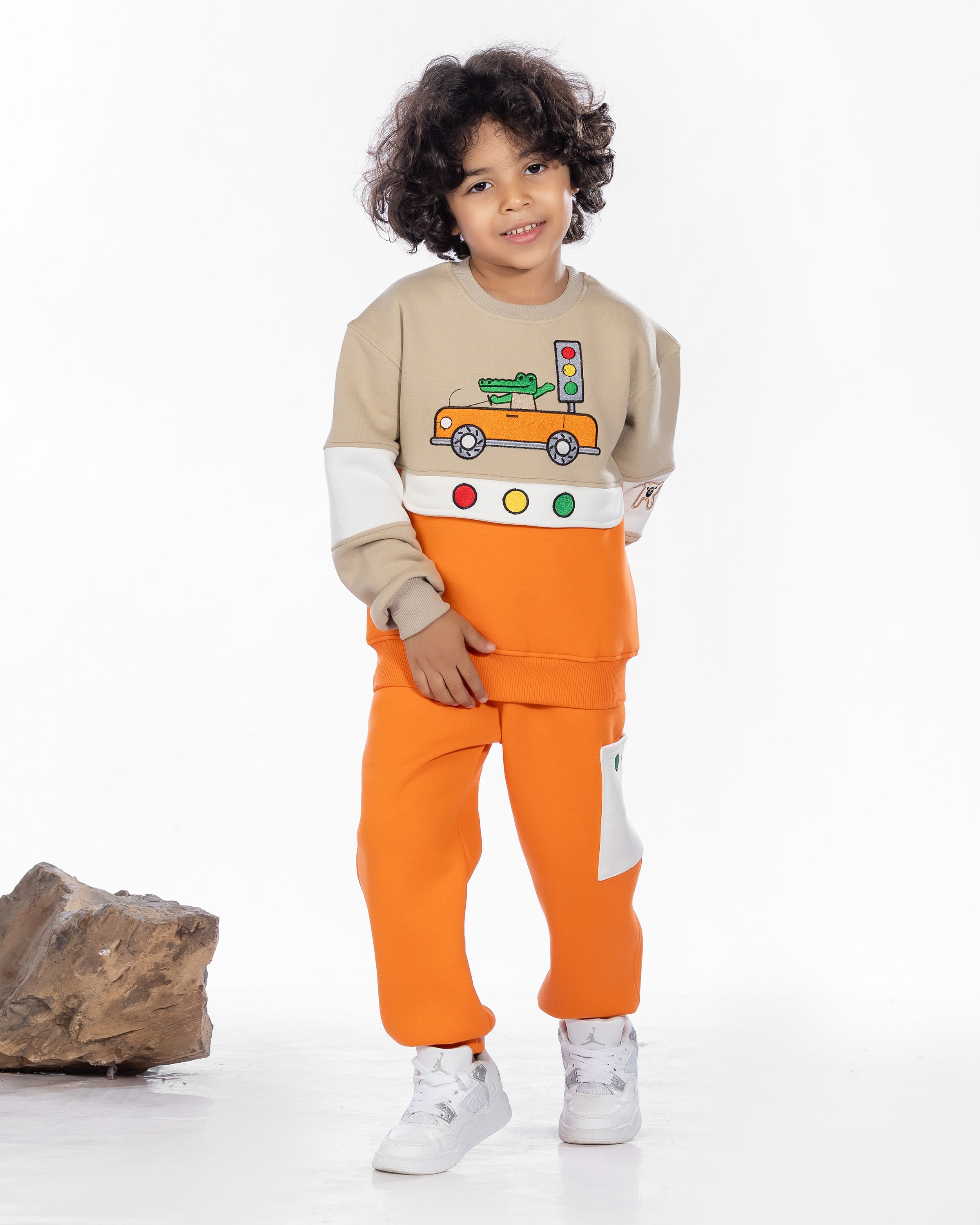 Boys Cotton Sweatshirt & Jogger Set | Orange - Remint Kids Fashion