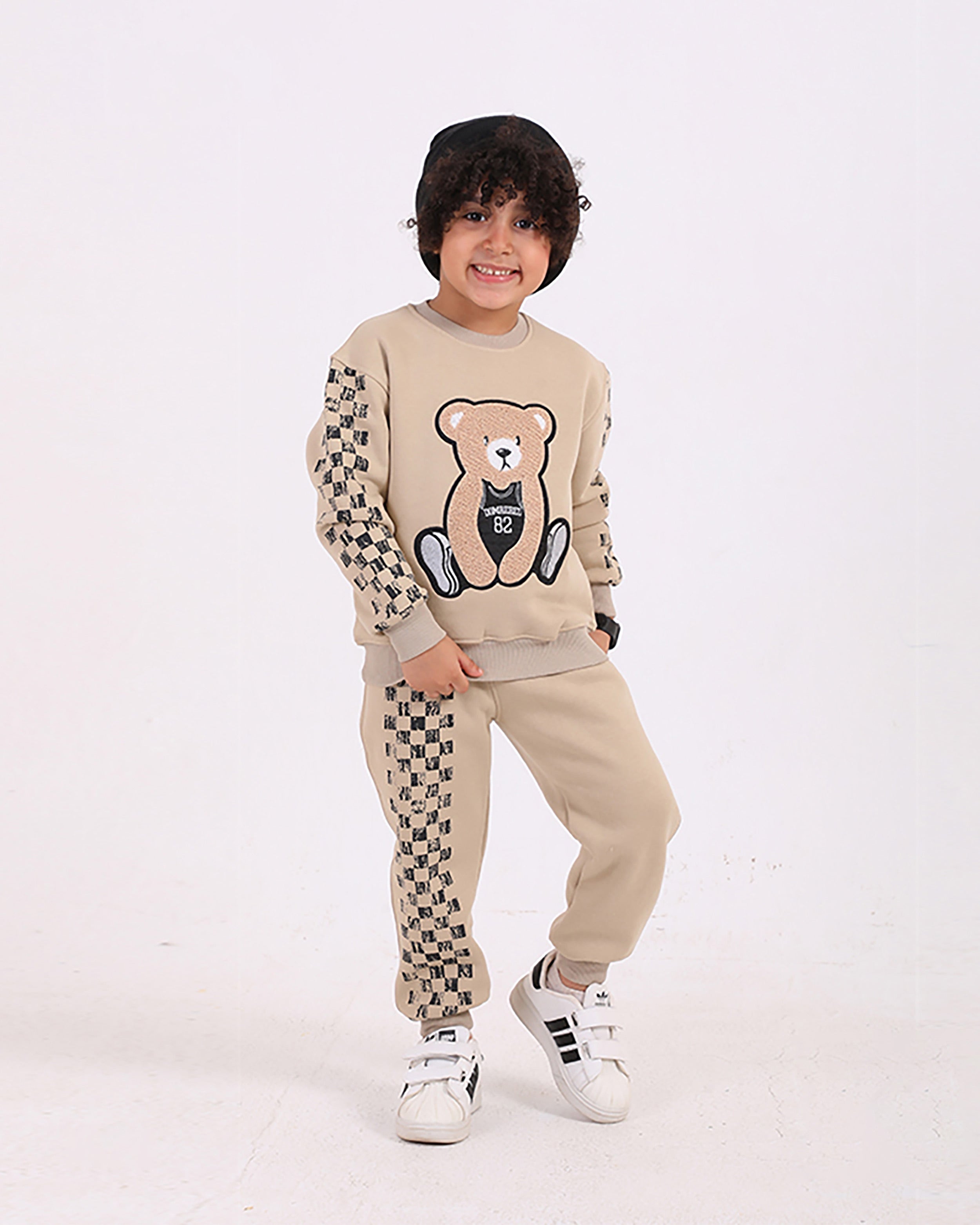 Boys Cotton Sweatshirt & Jogger Set | Beige - Remint Kids Fashion
