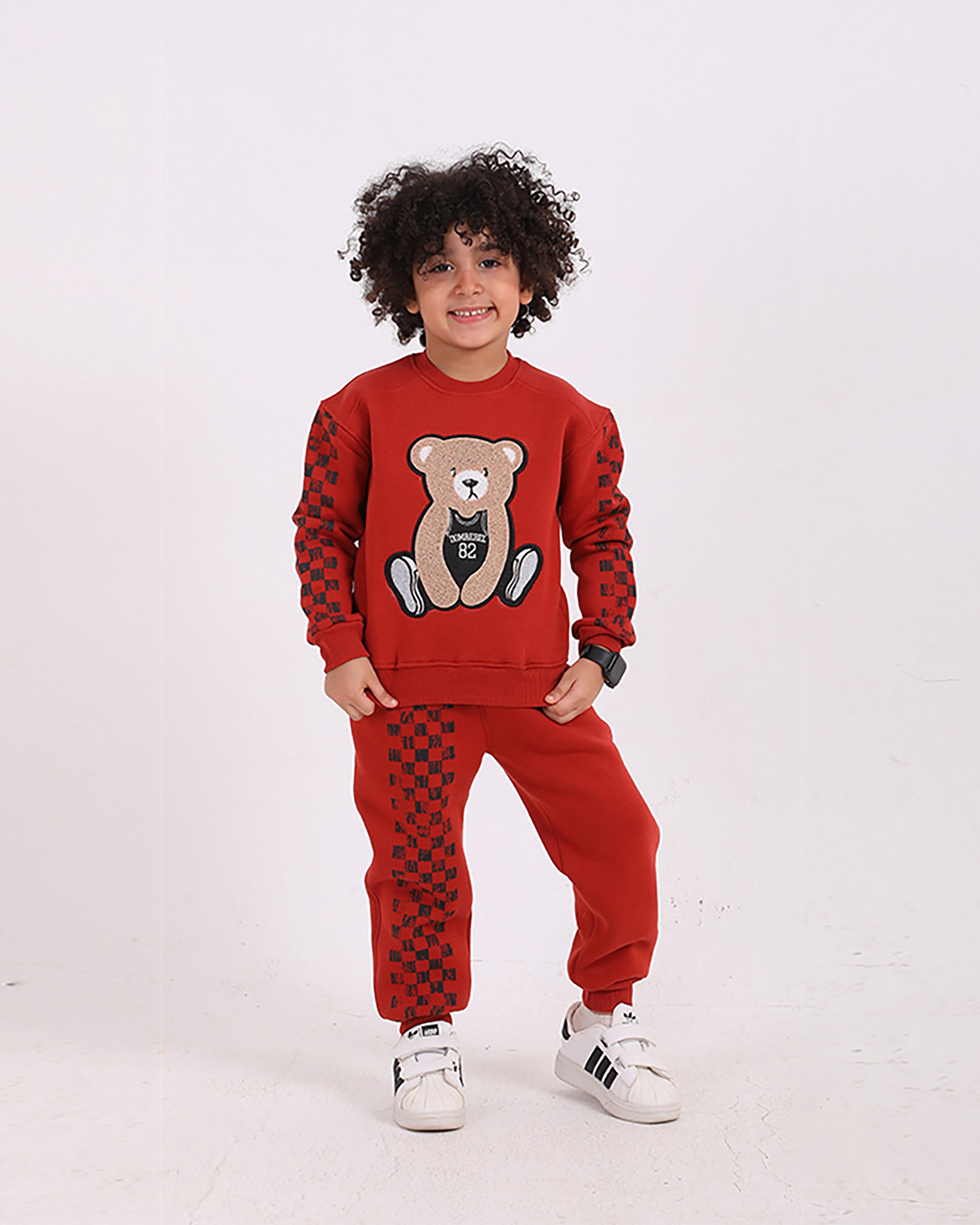 Boys Cotton Sweatshirt & Jogger Set | Burgundy - Remint Kids Fashion