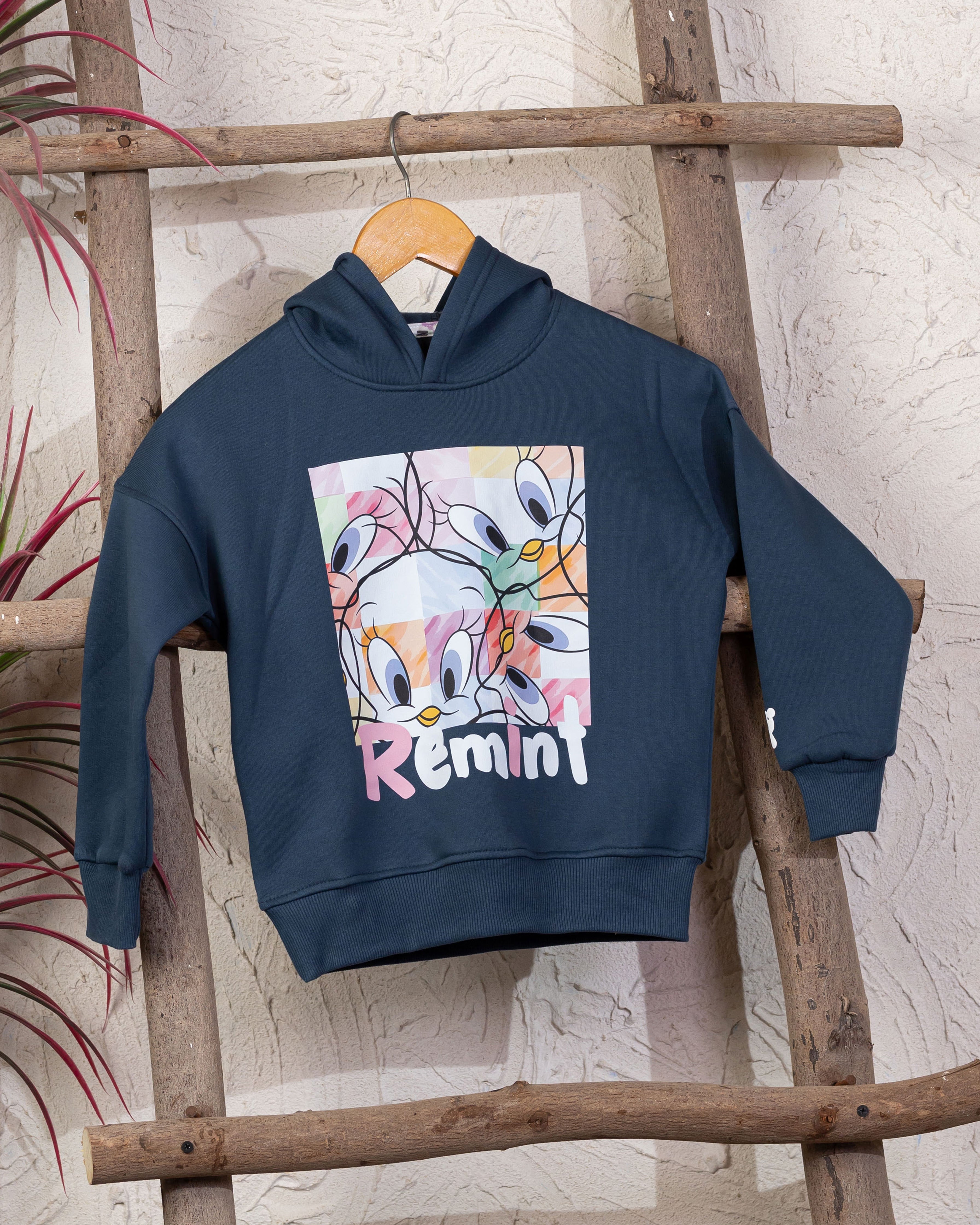 Cozy Graphic Hoodie | Dark Blue - Remint Kids Fashion