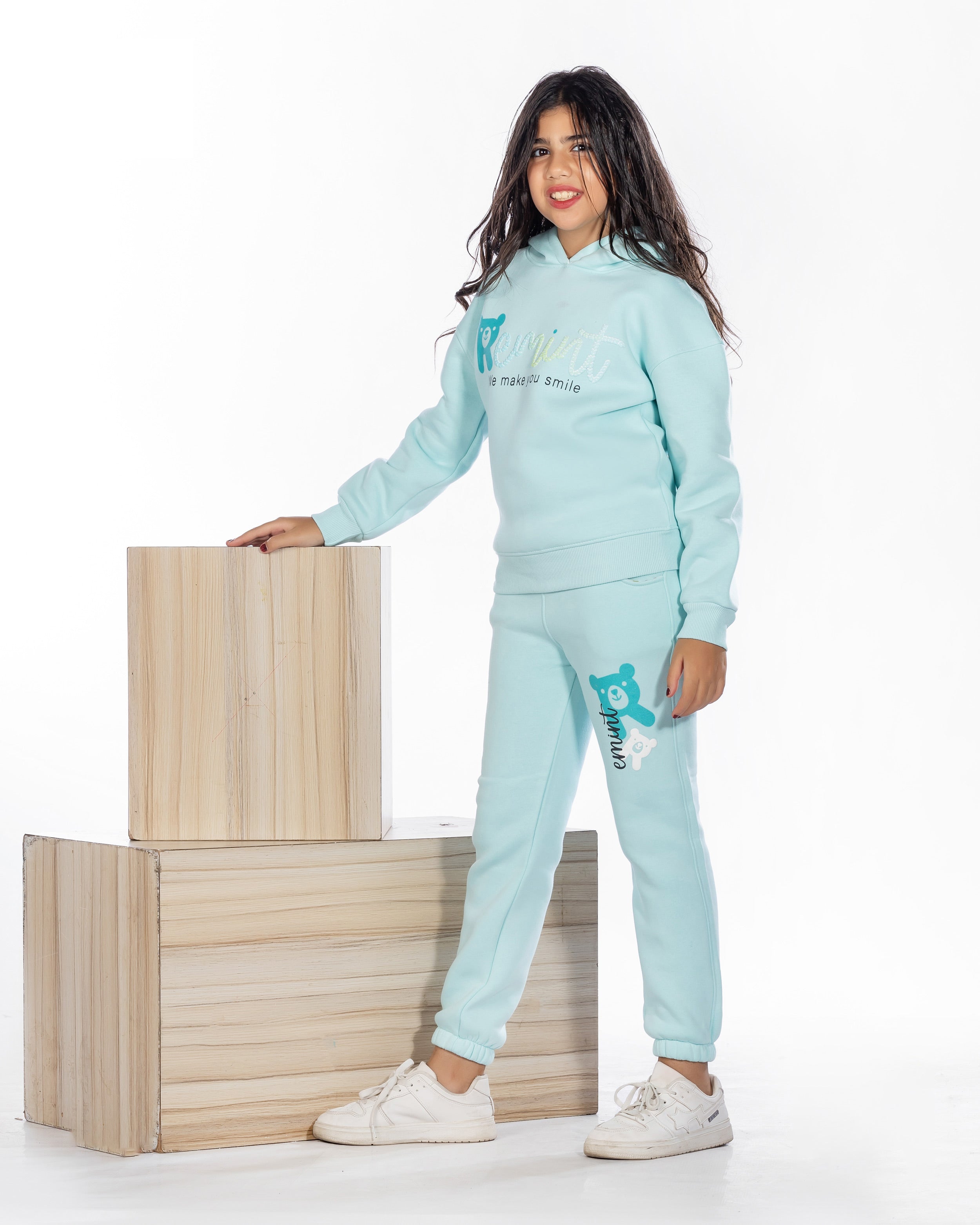 Girls Cotton Sweatshirt & Jogger Set | Aqua - Remint Kids Fashion
