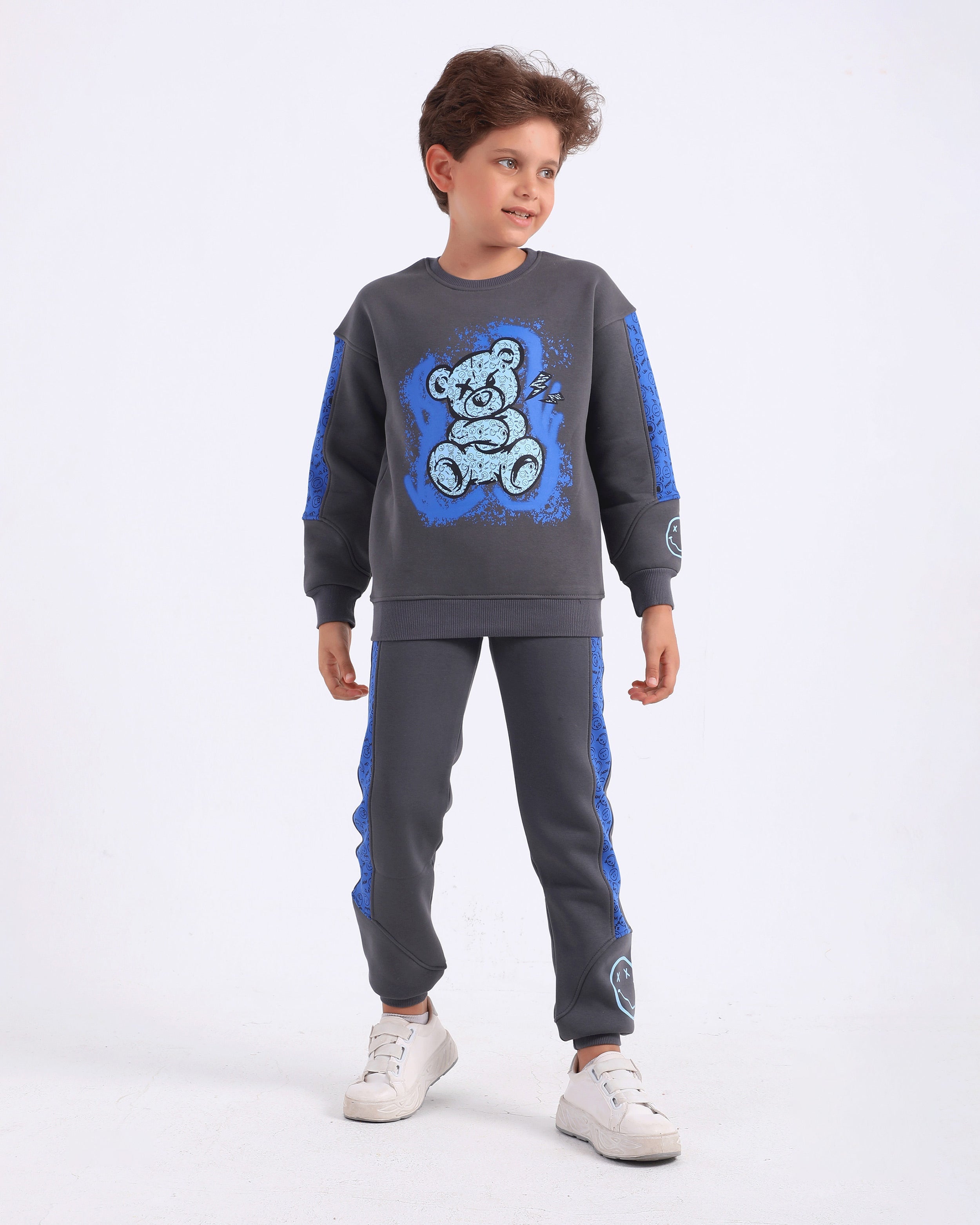 Boys Cotton Sweatshirt & Jogger Set | Grey - Remint Kids Fashion