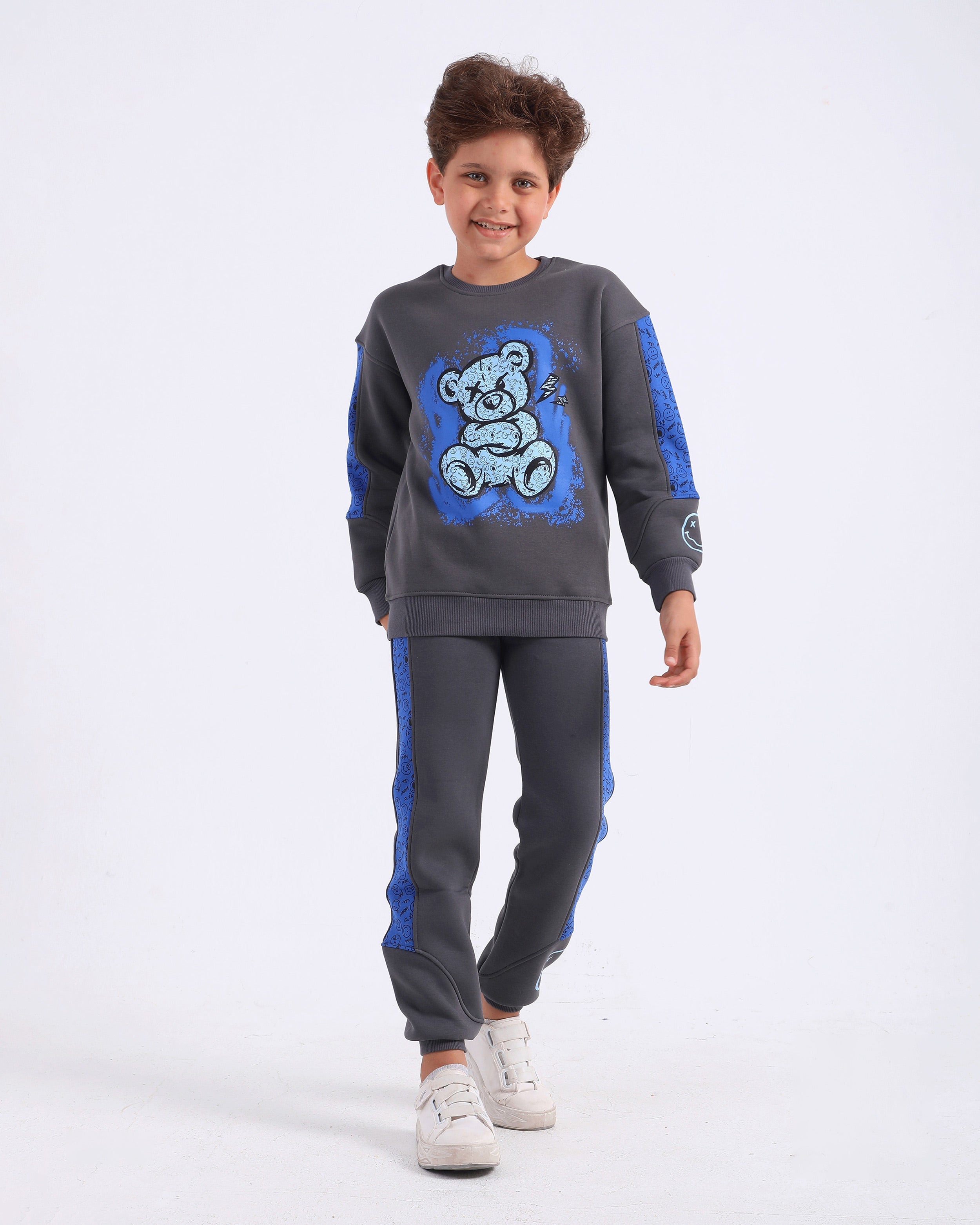 Boys Cotton Sweatshirt & Jogger Set | Grey - Remint Kids Fashion