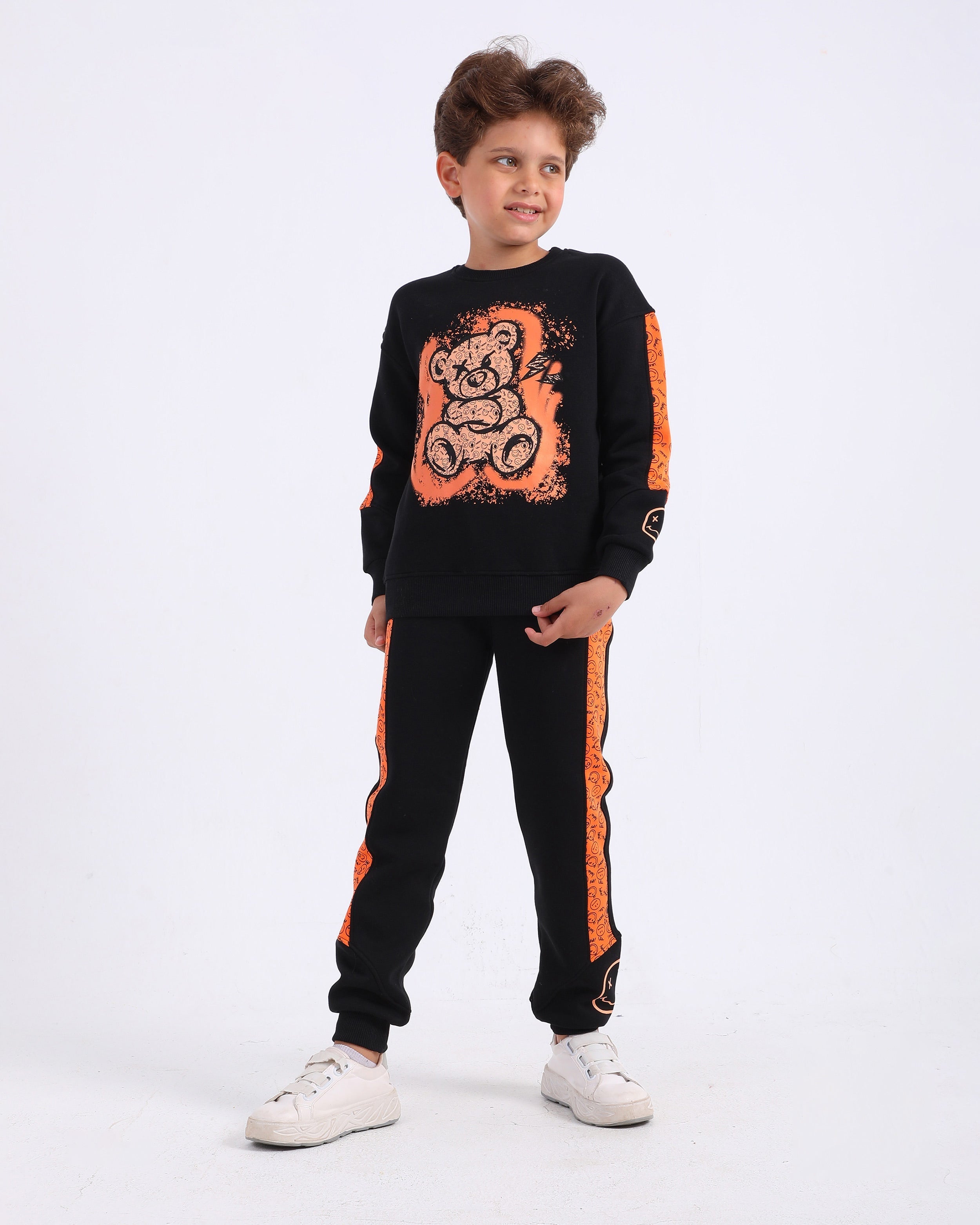 Boys Cotton Sweatshirt & Jogger Set | Black - Remint Kids Fashion