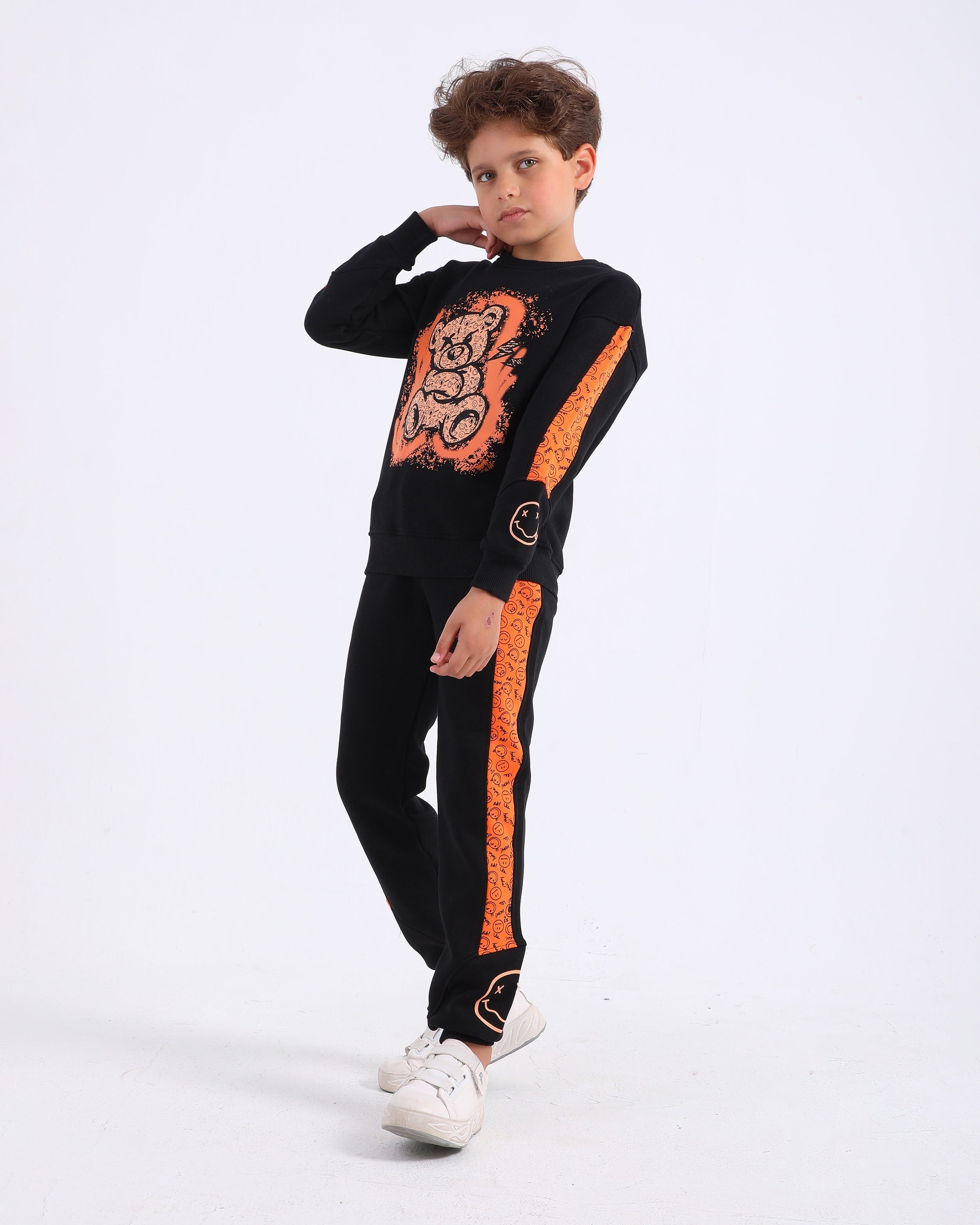 Boys Cotton Sweatshirt & Jogger Set | Black - Remint Kids Fashion