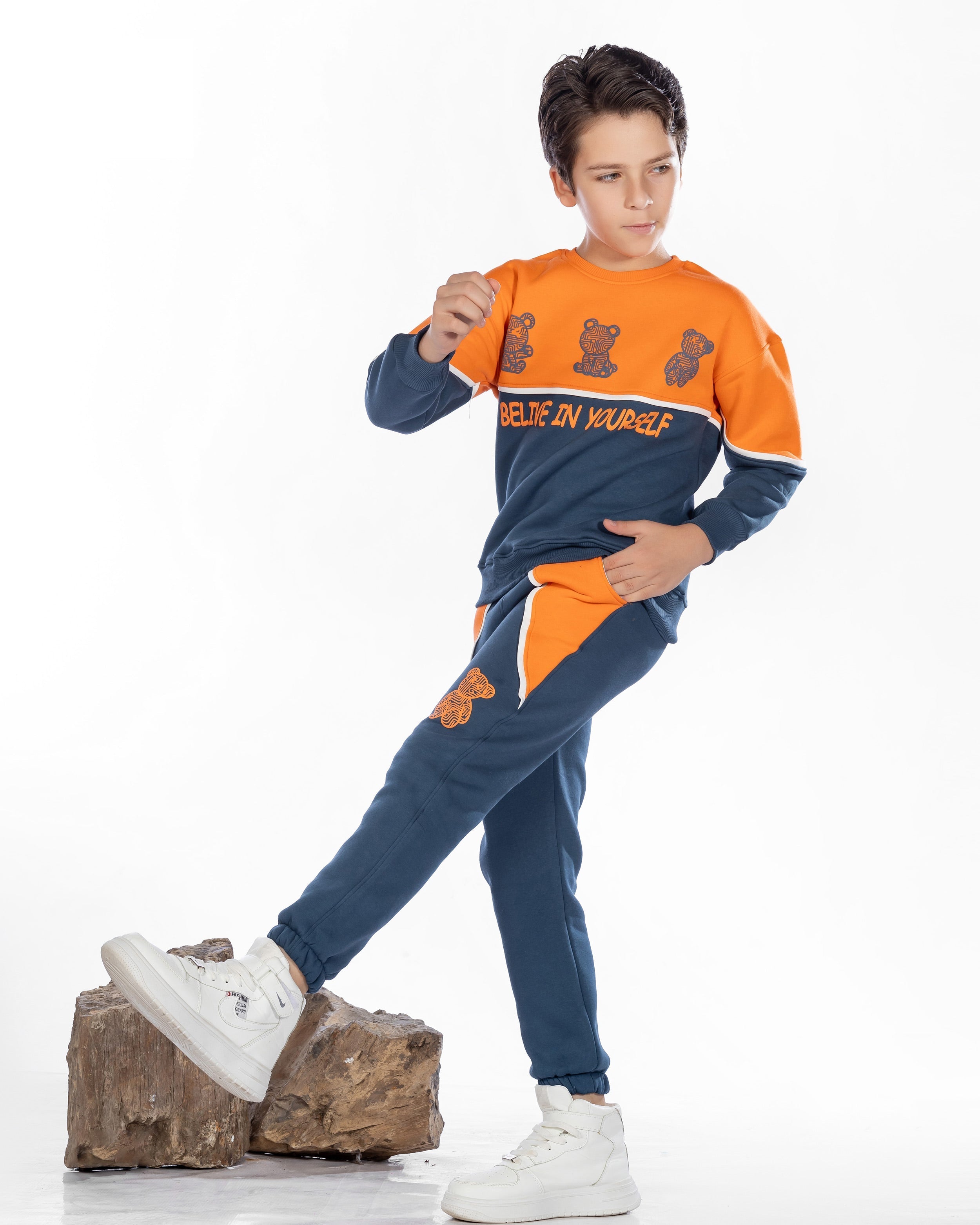 Boys Cotton Sweatshirt & Jogger Set | Orange - Remint Kids Fashion