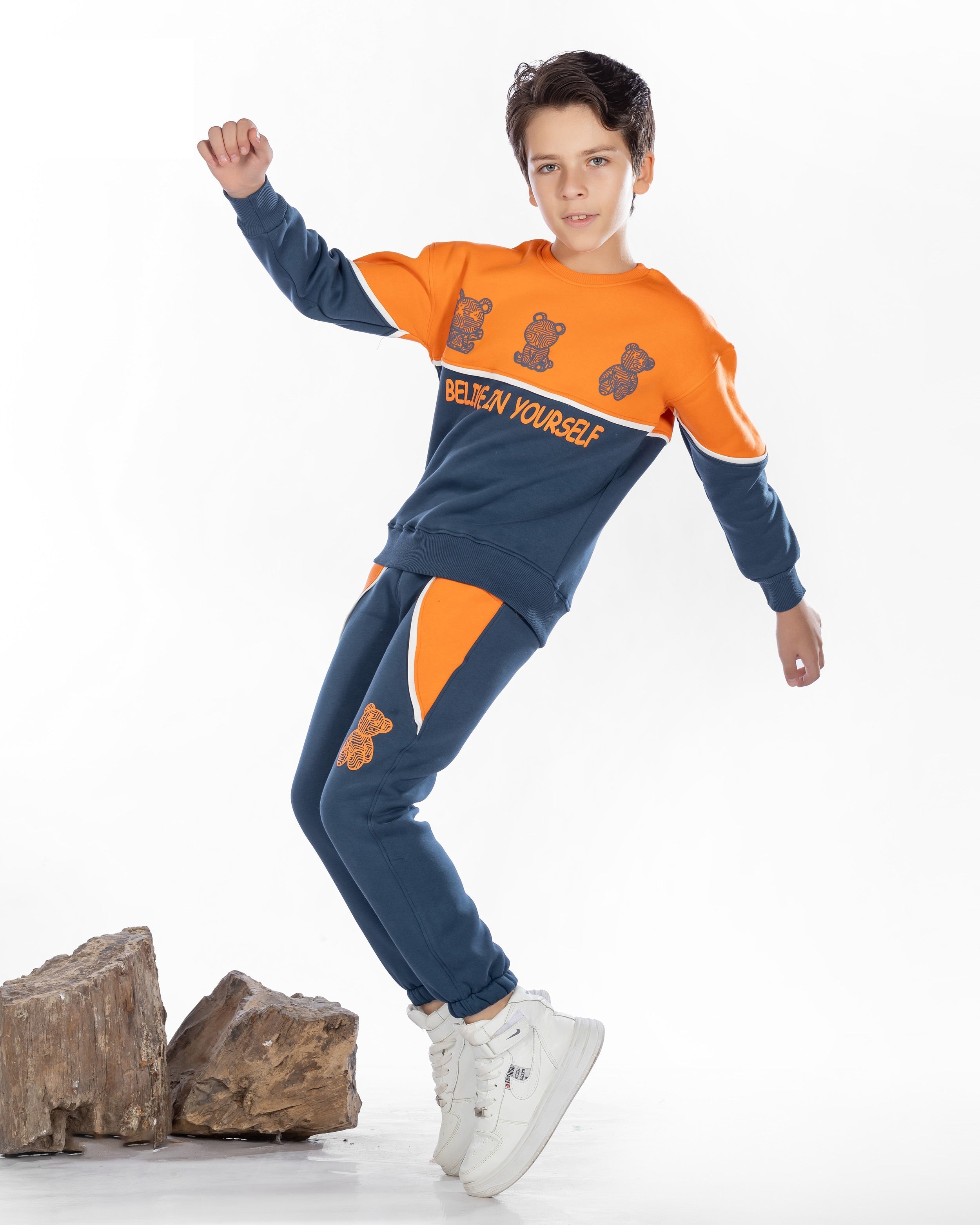 Boys Cotton Sweatshirt & Jogger Set | Orange - Remint Kids Fashion