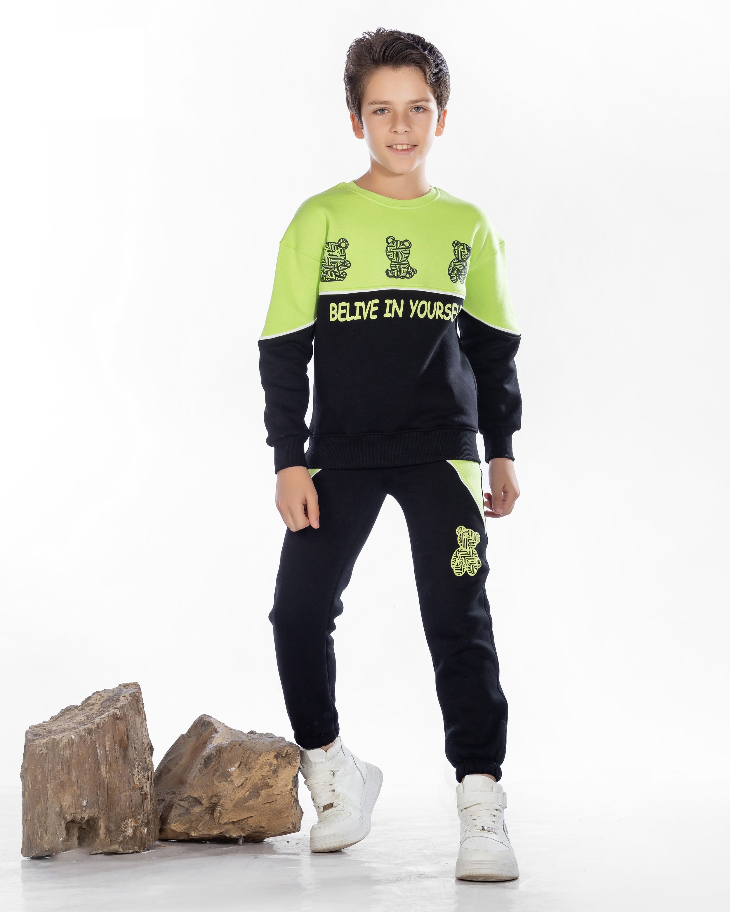 Boys Cotton Sweatshirt & Jogger Set | Light Green - Remint Kids Fashion