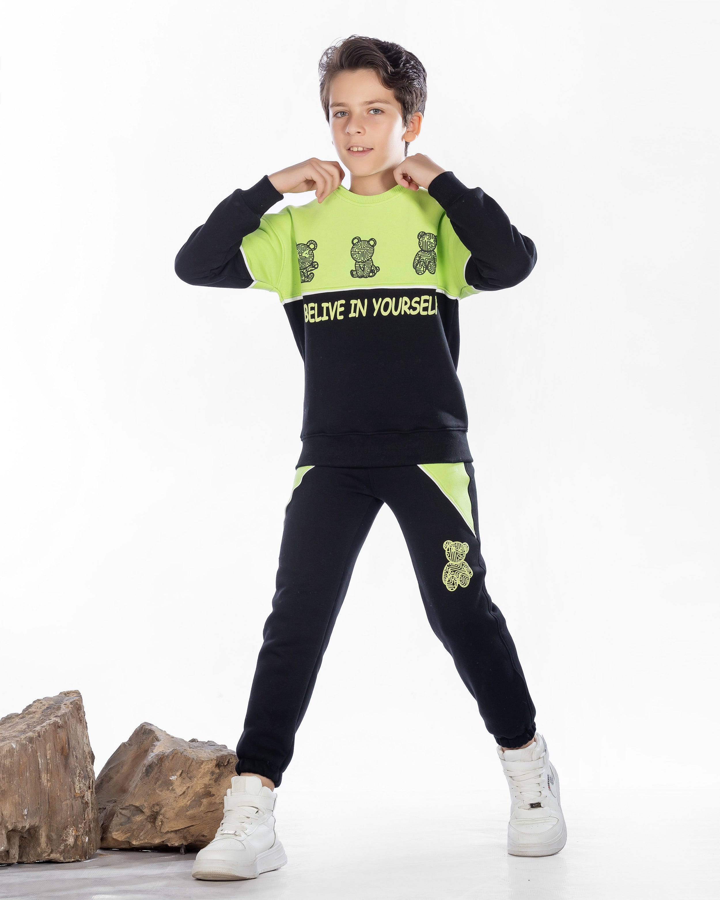 Boys Cotton Sweatshirt & Jogger Set | Light Green - Remint Kids Fashion