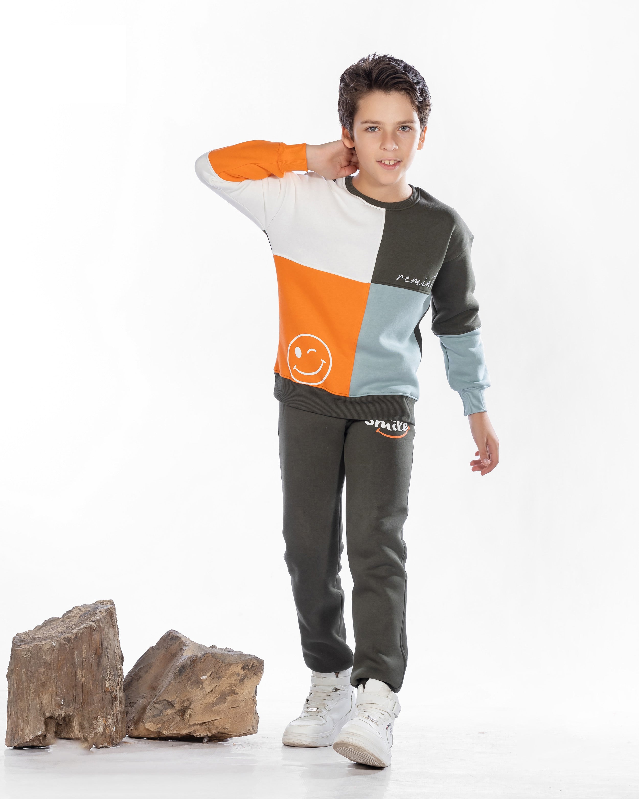 Boys Cotton Sweatshirt & Jogger Set | Mustard - Remint Kids Fashion