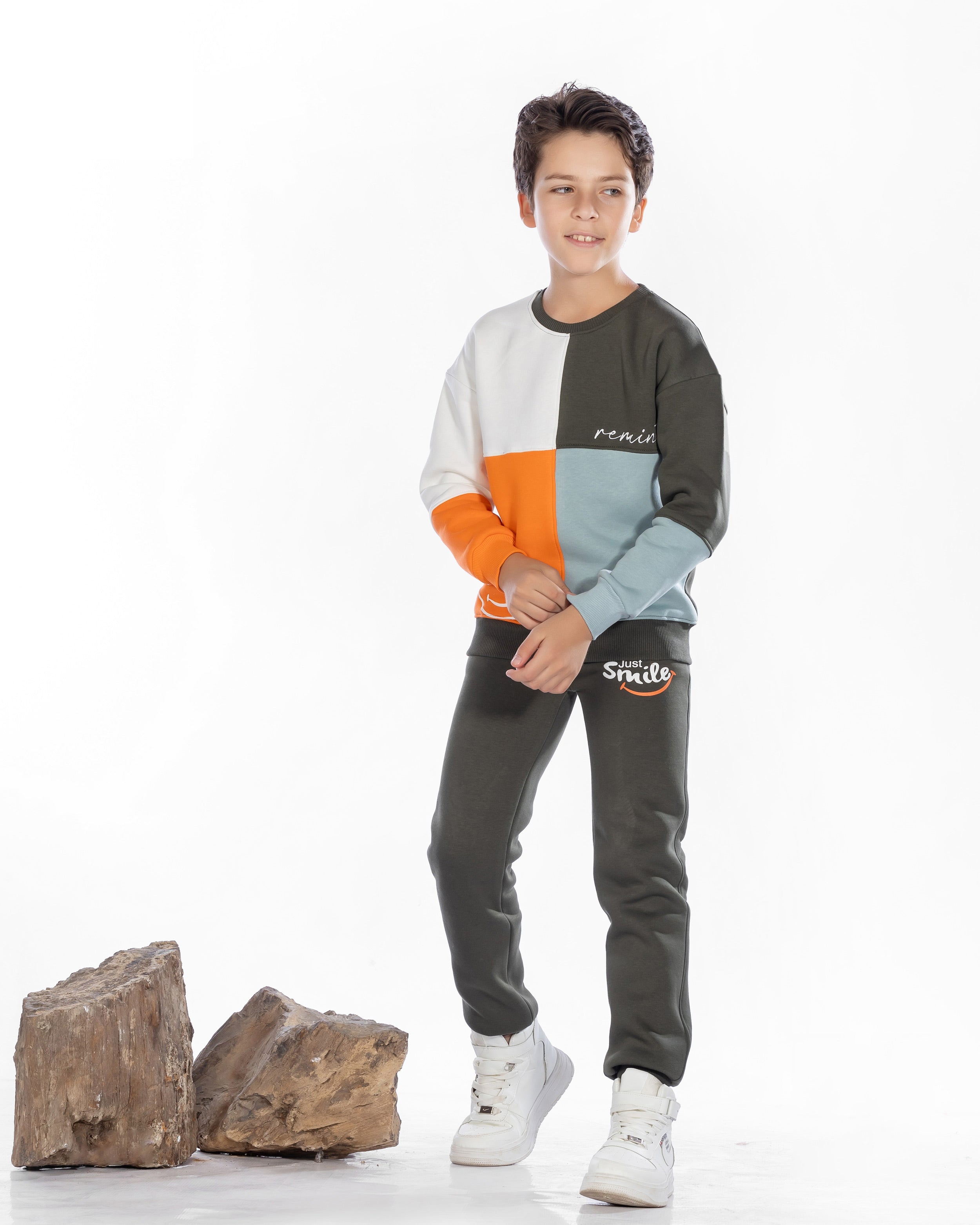 Boys Cotton Sweatshirt & Jogger Set | Mustard - Remint Kids Fashion