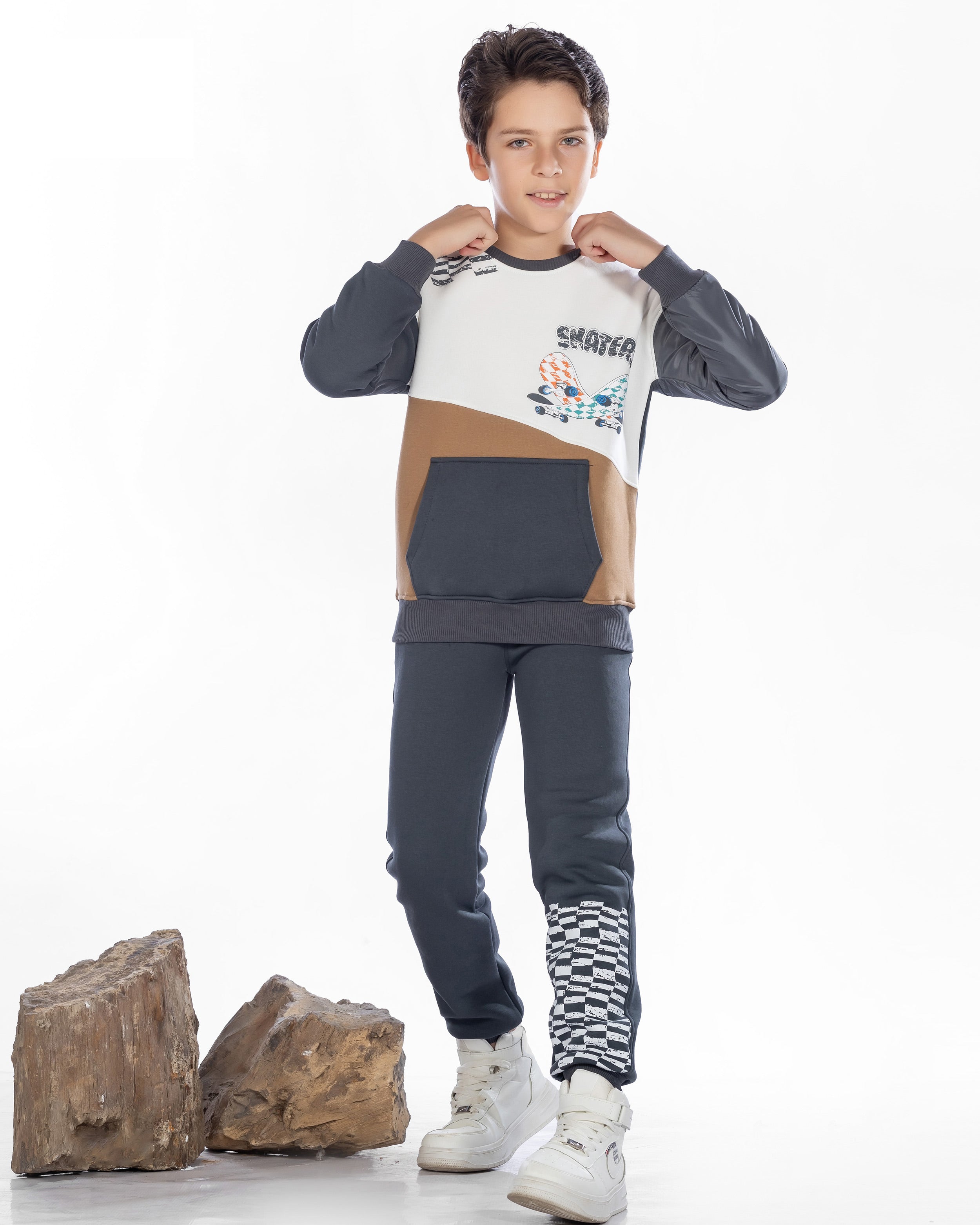 Boys Cotton Sweatshirt & Jogger Set | Dark Grey - Remint Kids Fashion