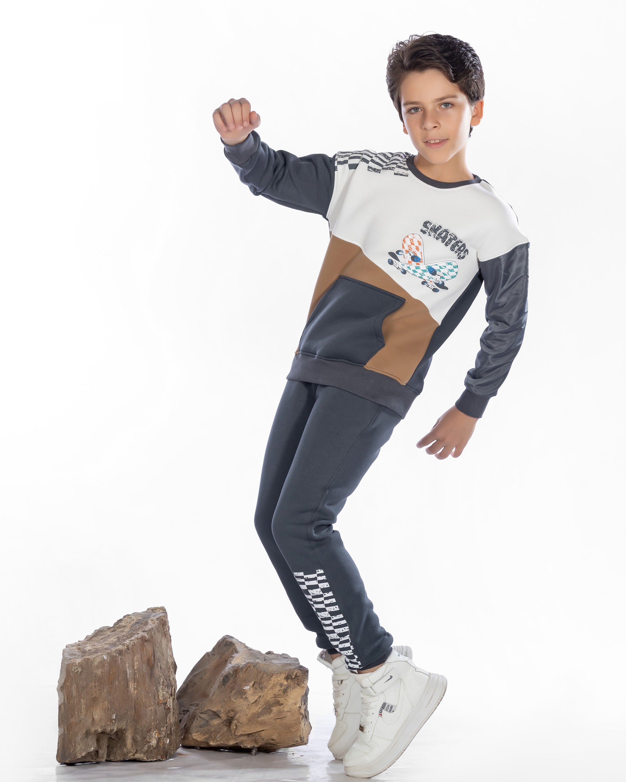 Boys Cotton Sweatshirt & Jogger Set | Dark Grey - Remint Kids Fashion