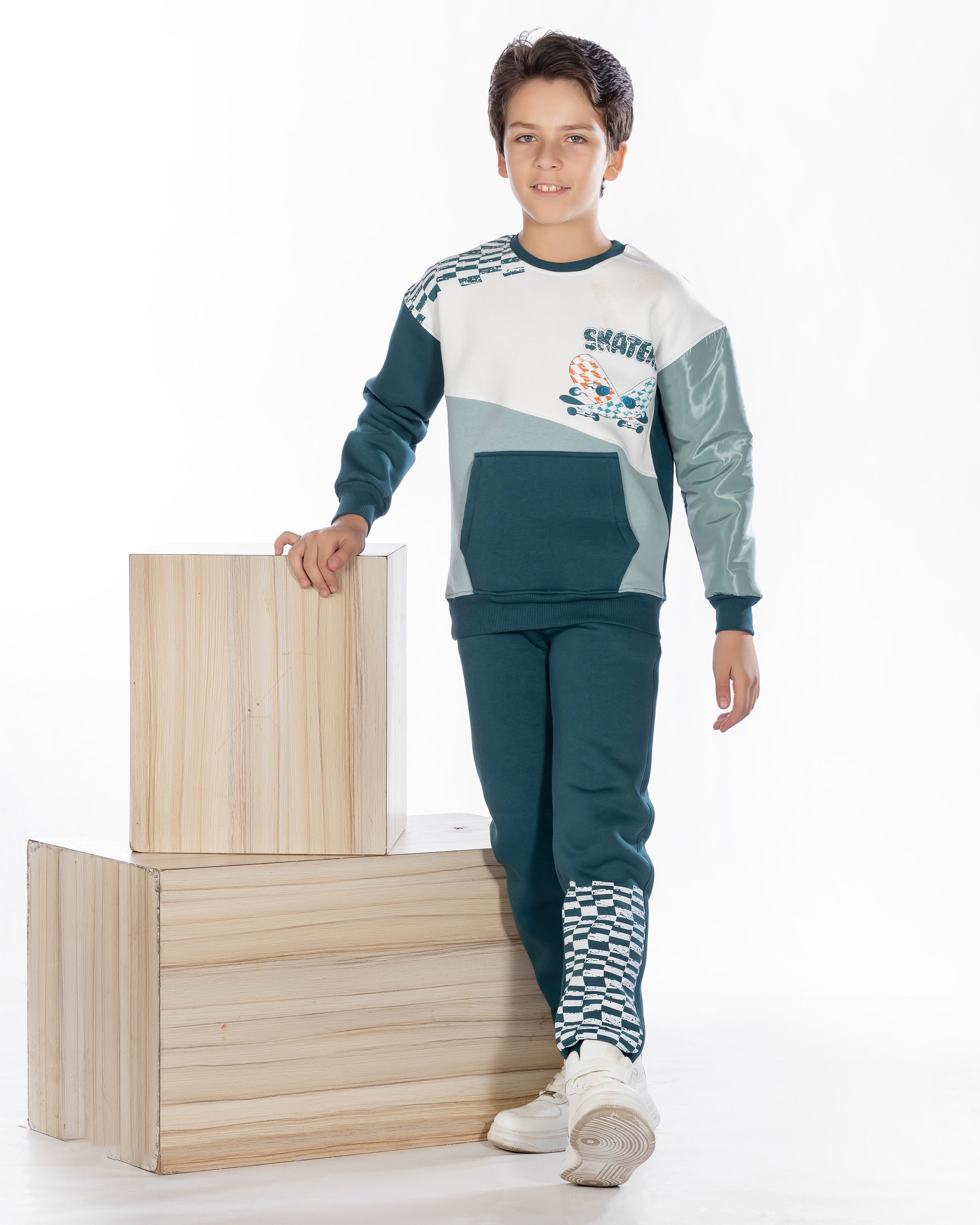 Boys Cotton Sweatshirt & Jogger Set | Dark Teal - Remint Kids Fashion